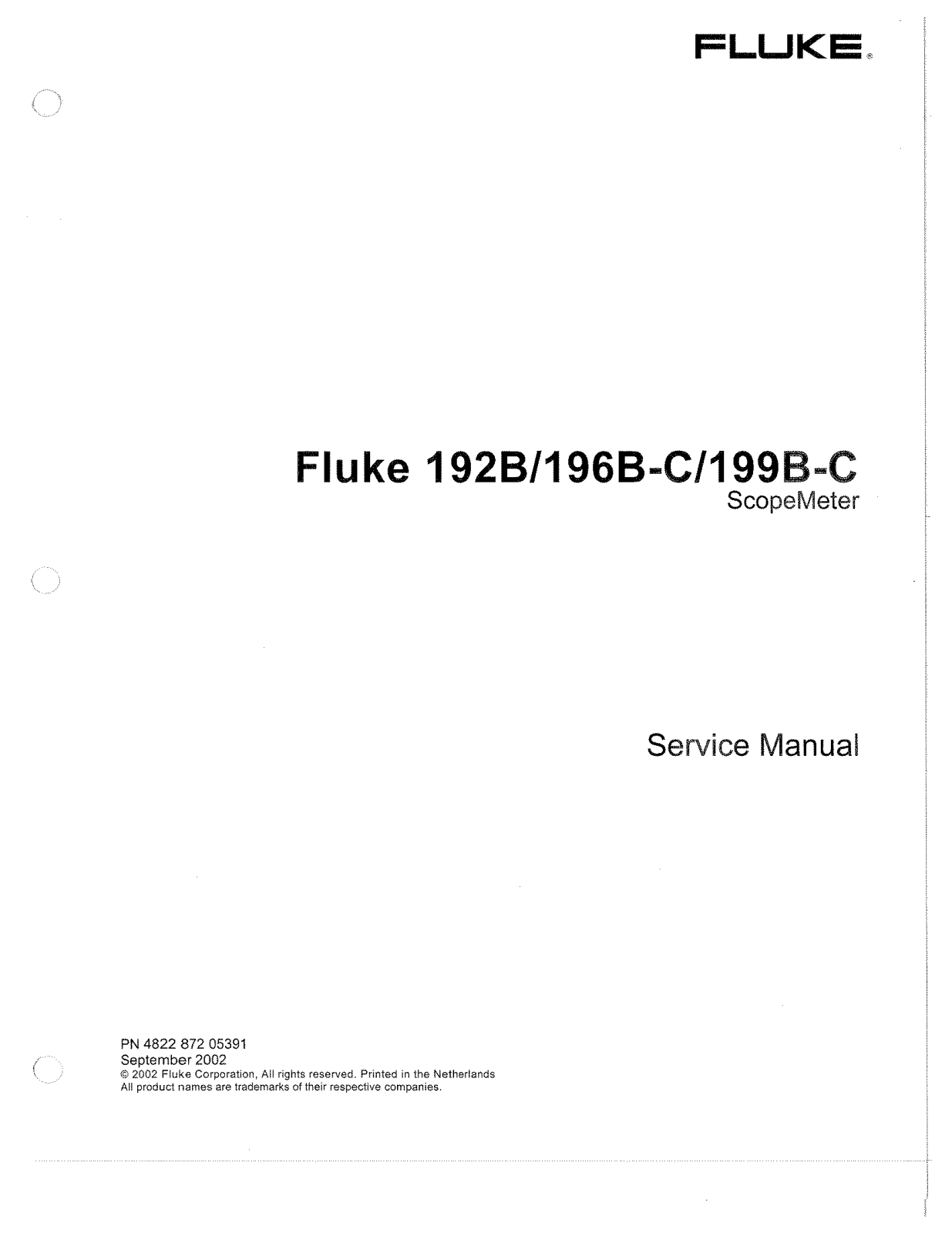 Fluke 199C, 199B, 196C, 196B, 192B Service manual