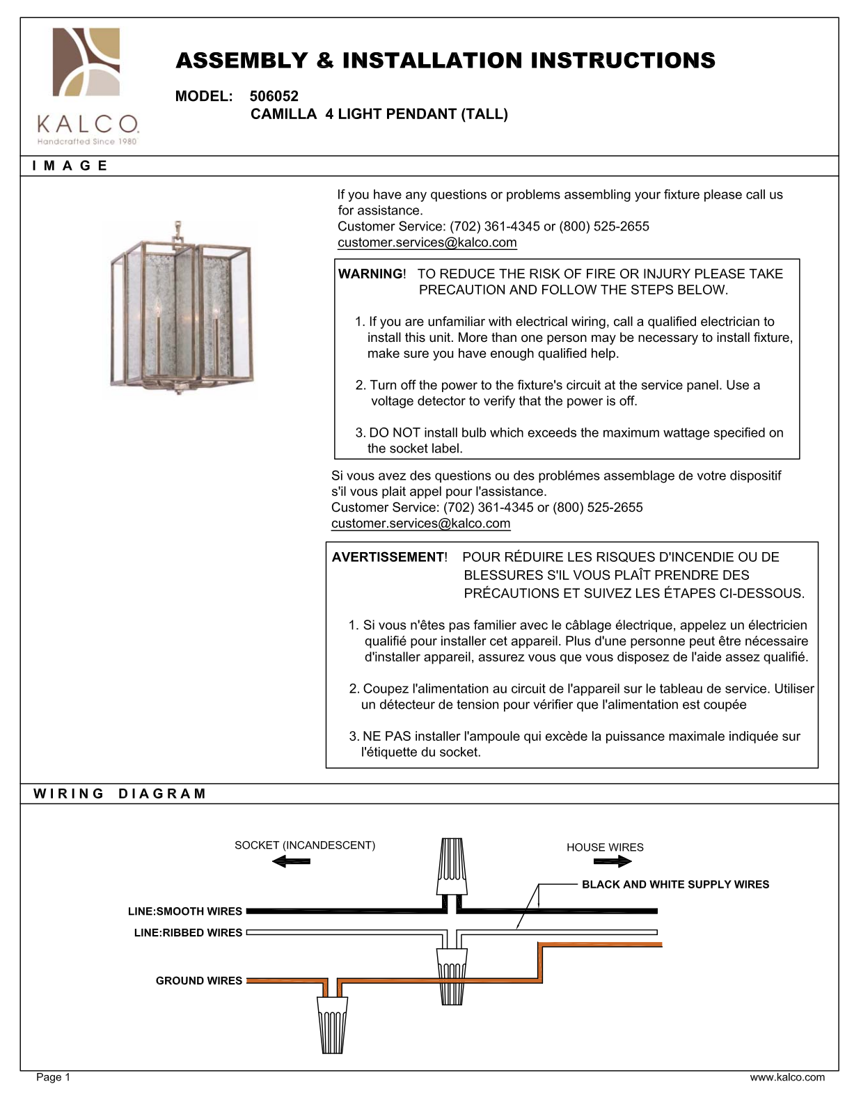 Kalco 506052RSL Assembly Guide