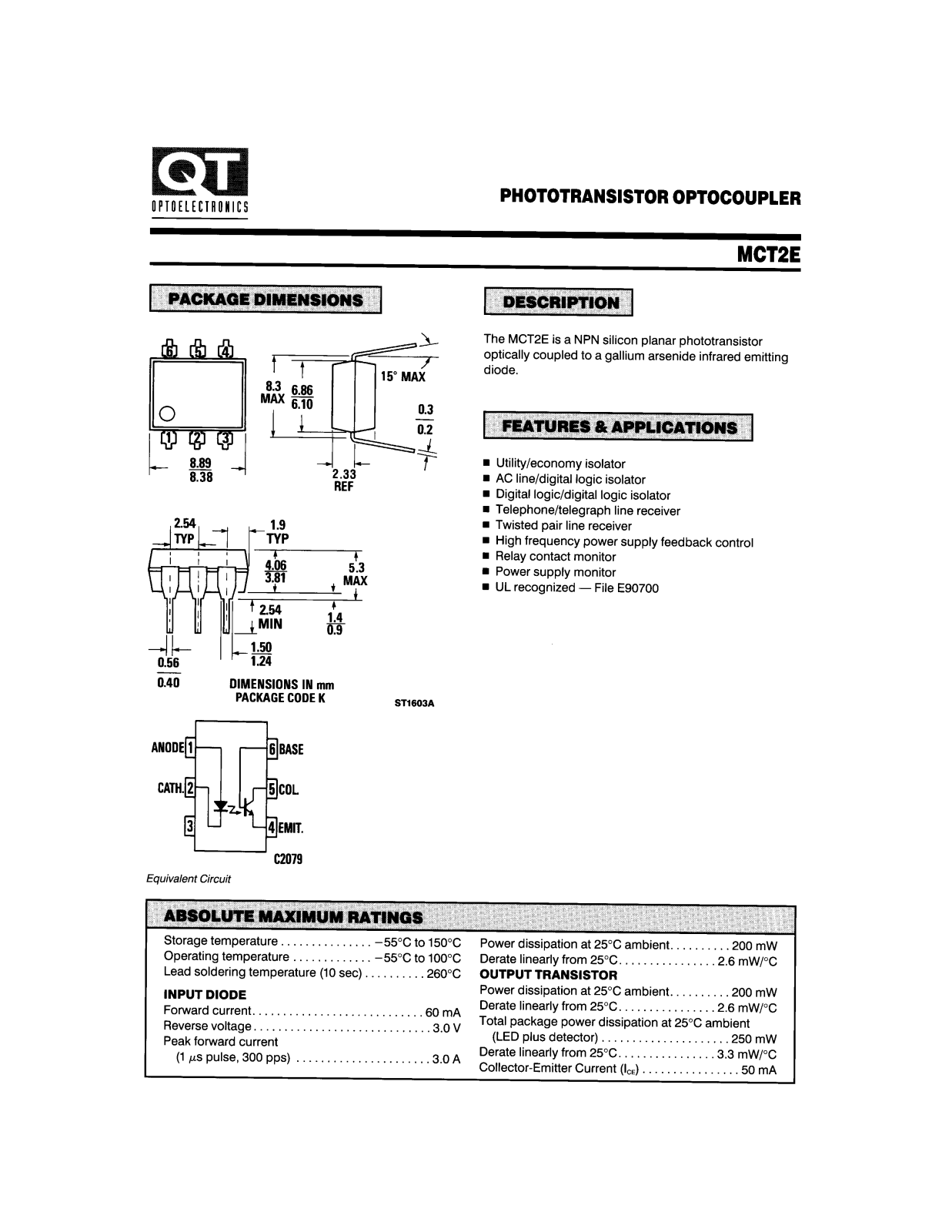 QT MCT2E Datasheet