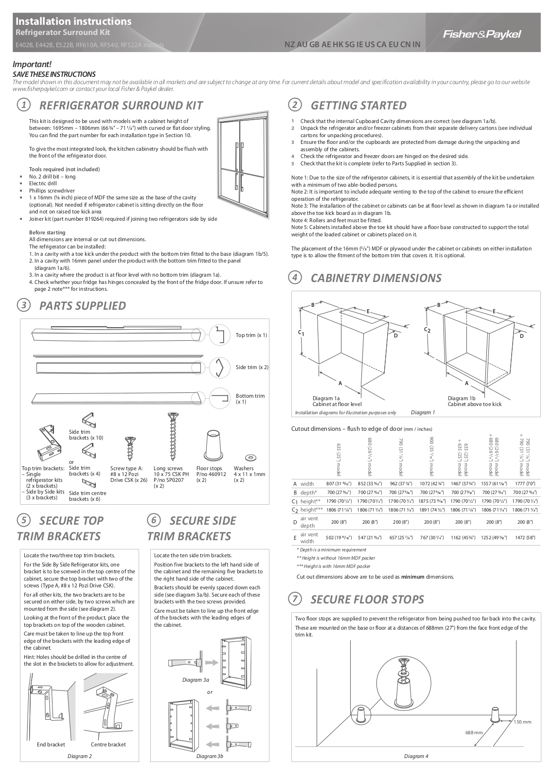 Fisher Paykel RF135BDRX4N Installation