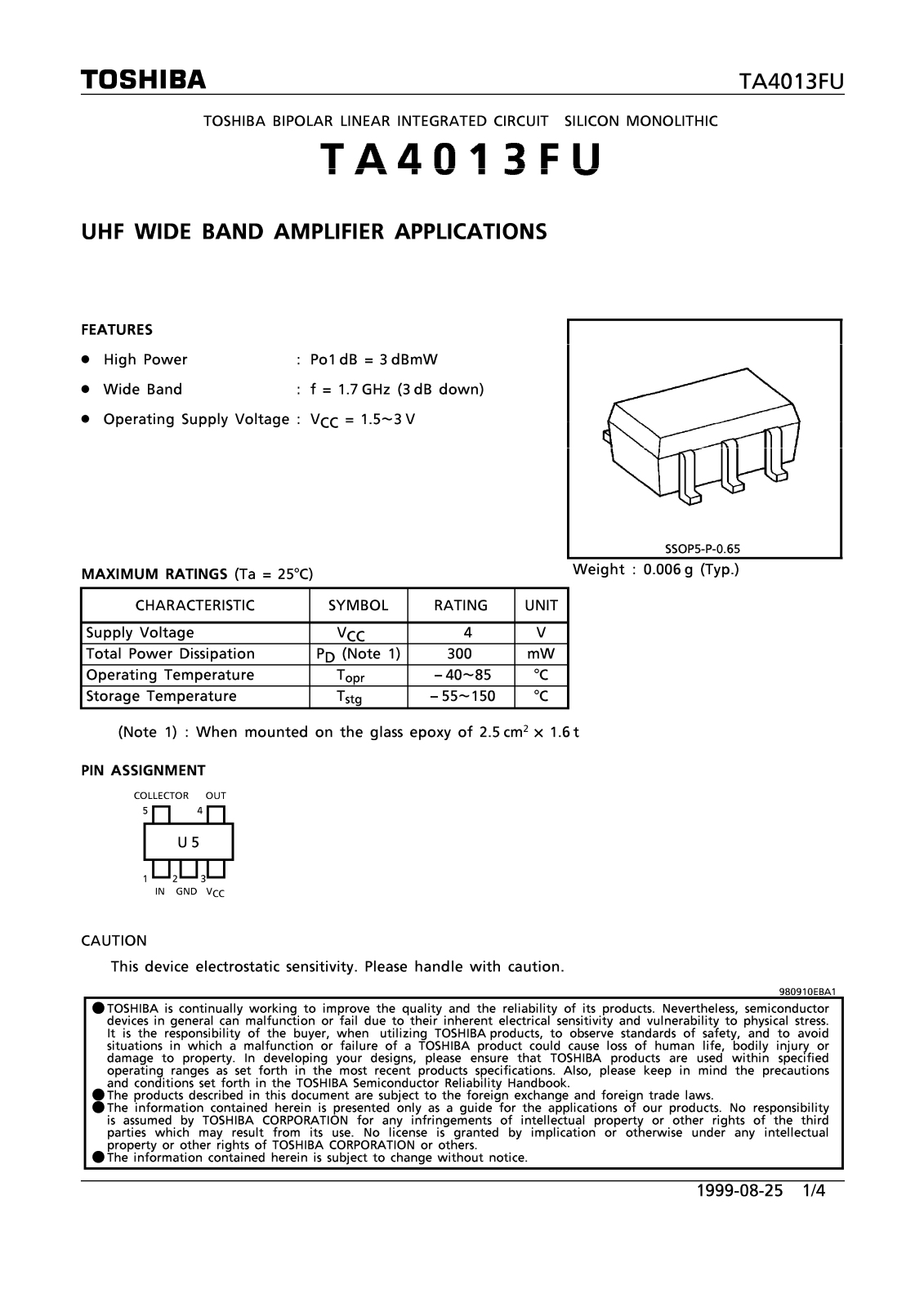 Toshiba TA4013FU Datasheet