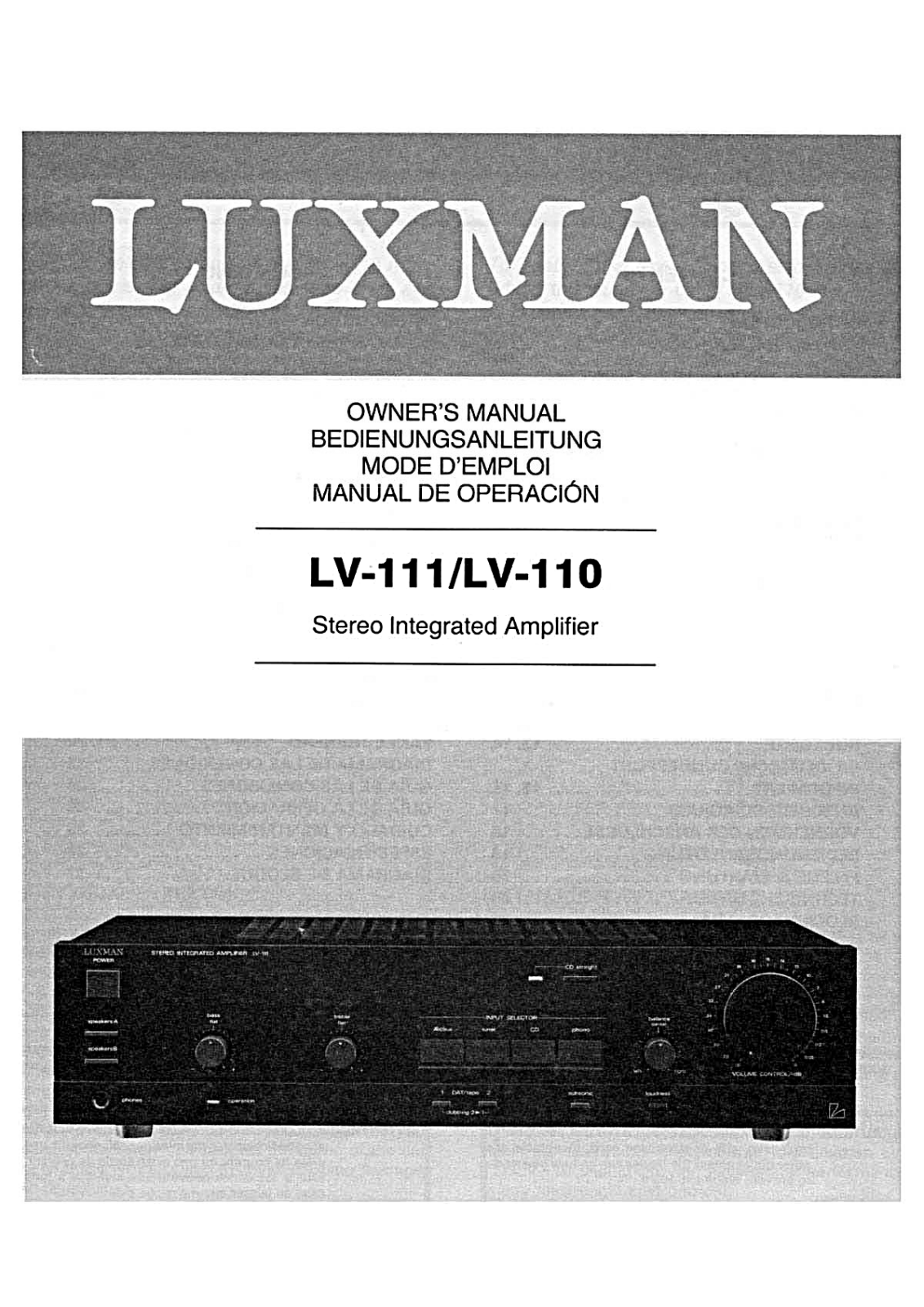 Luxman LV-111, LV-110 Owners Manual