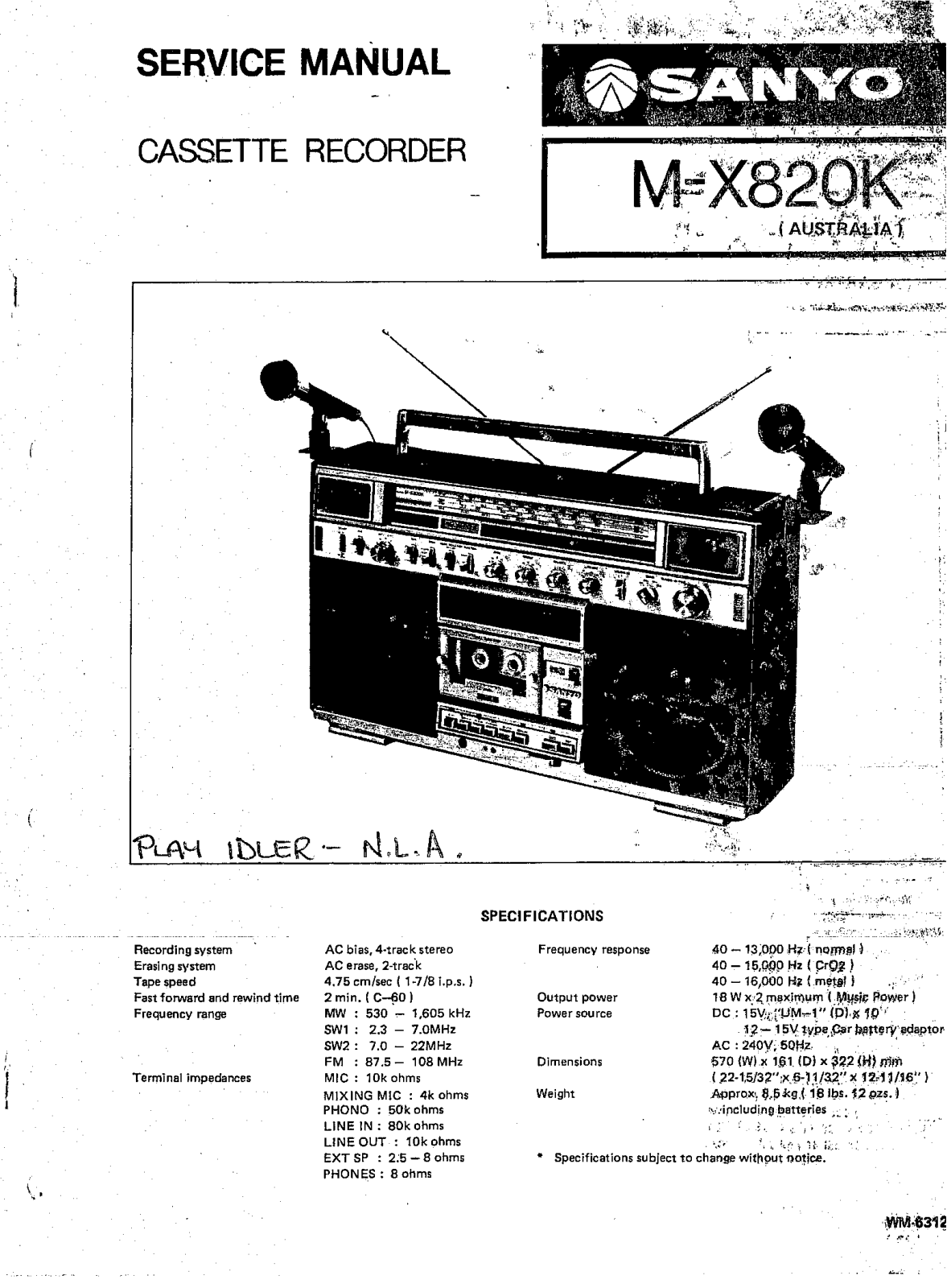 Sanyo MX-820-K Service manual