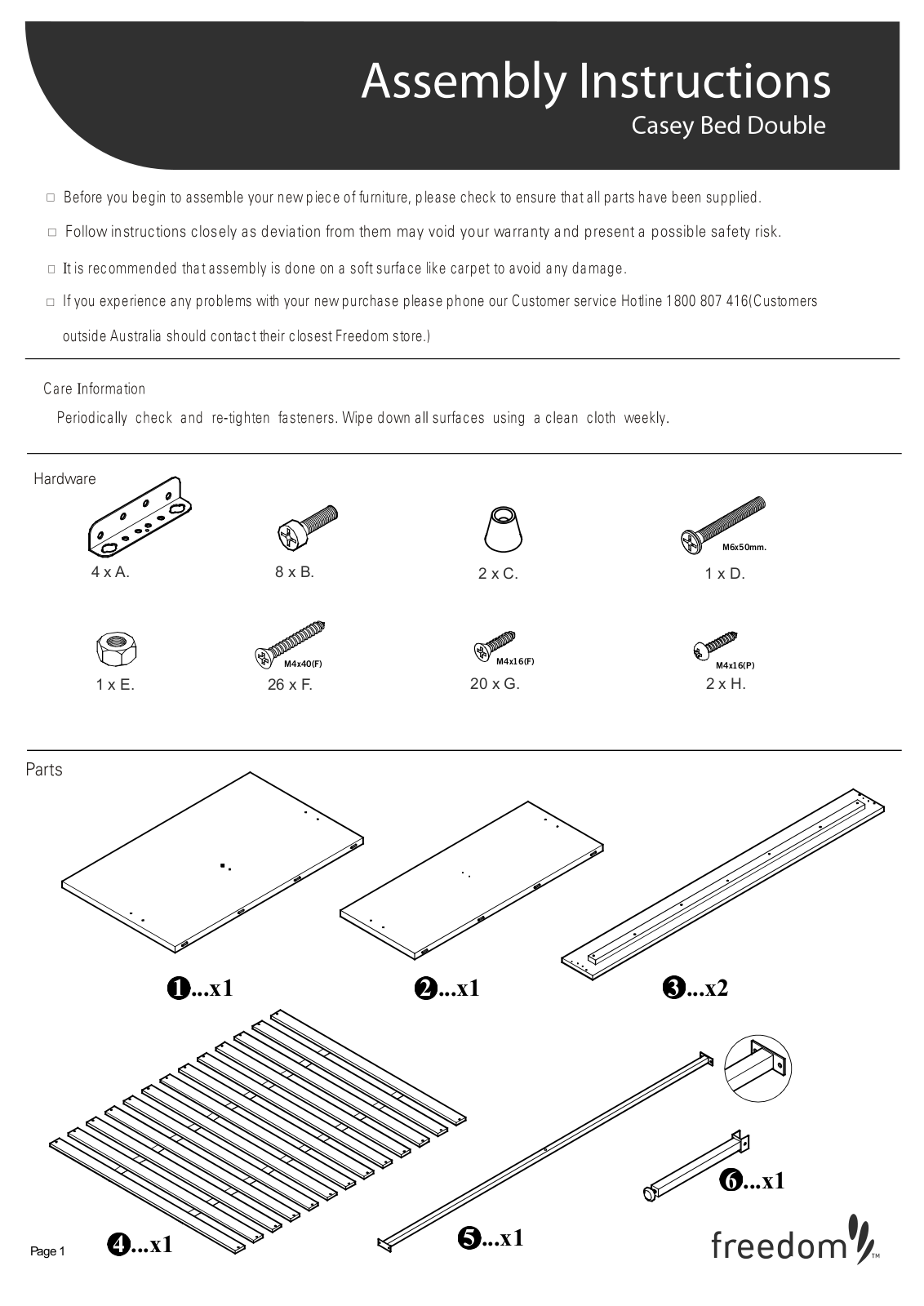 Freedom Casey Bed Double Assembly Instruction