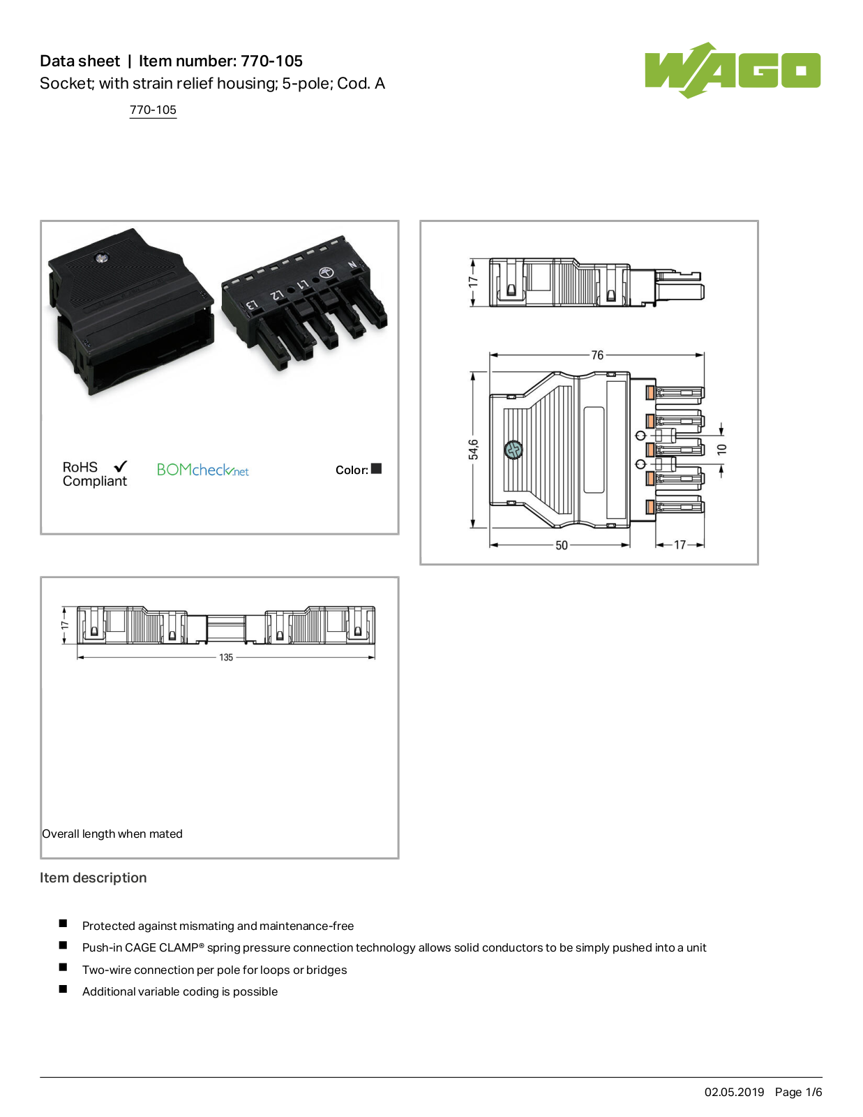 Wago 770-105 Data Sheet