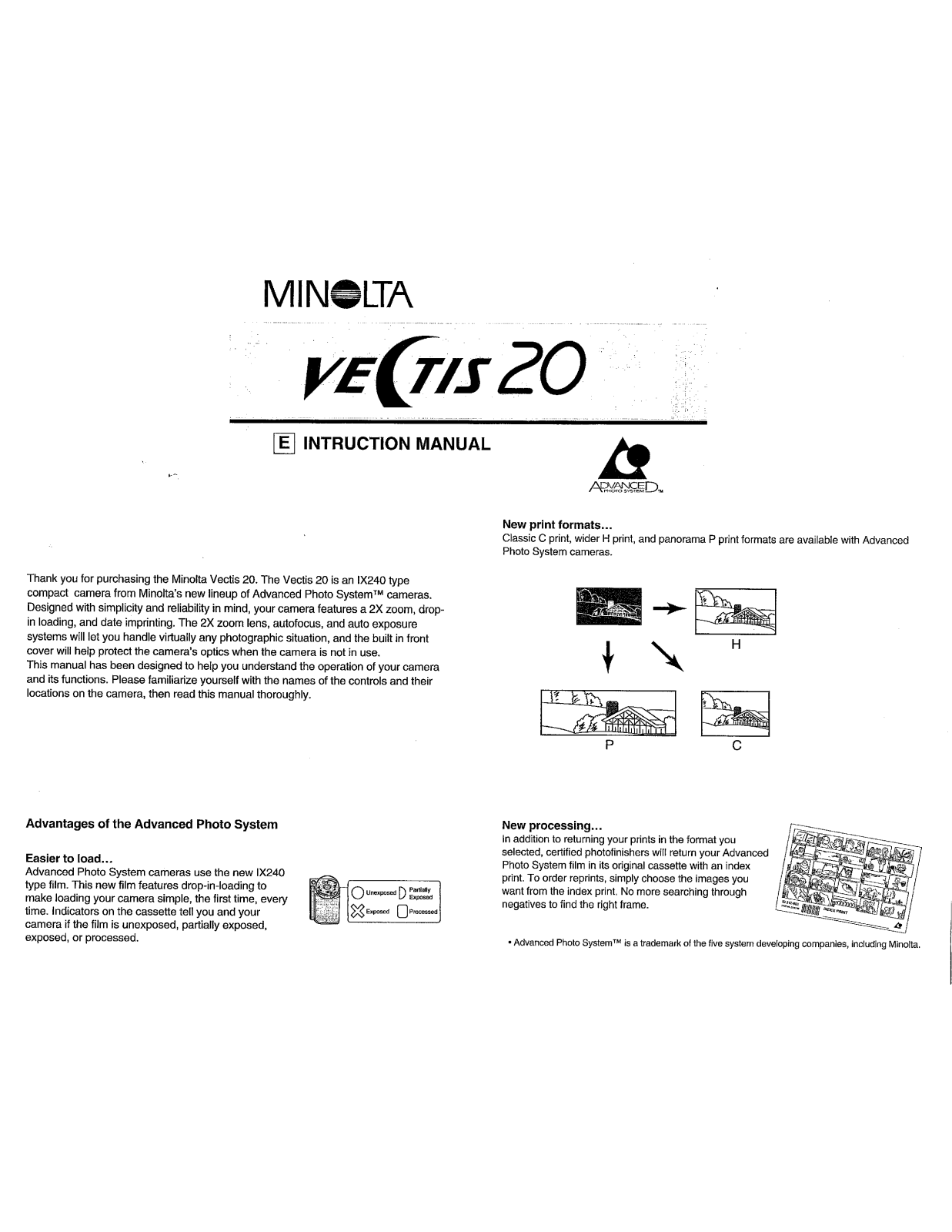 MINOLTA Vectis 20 Instruction Manual