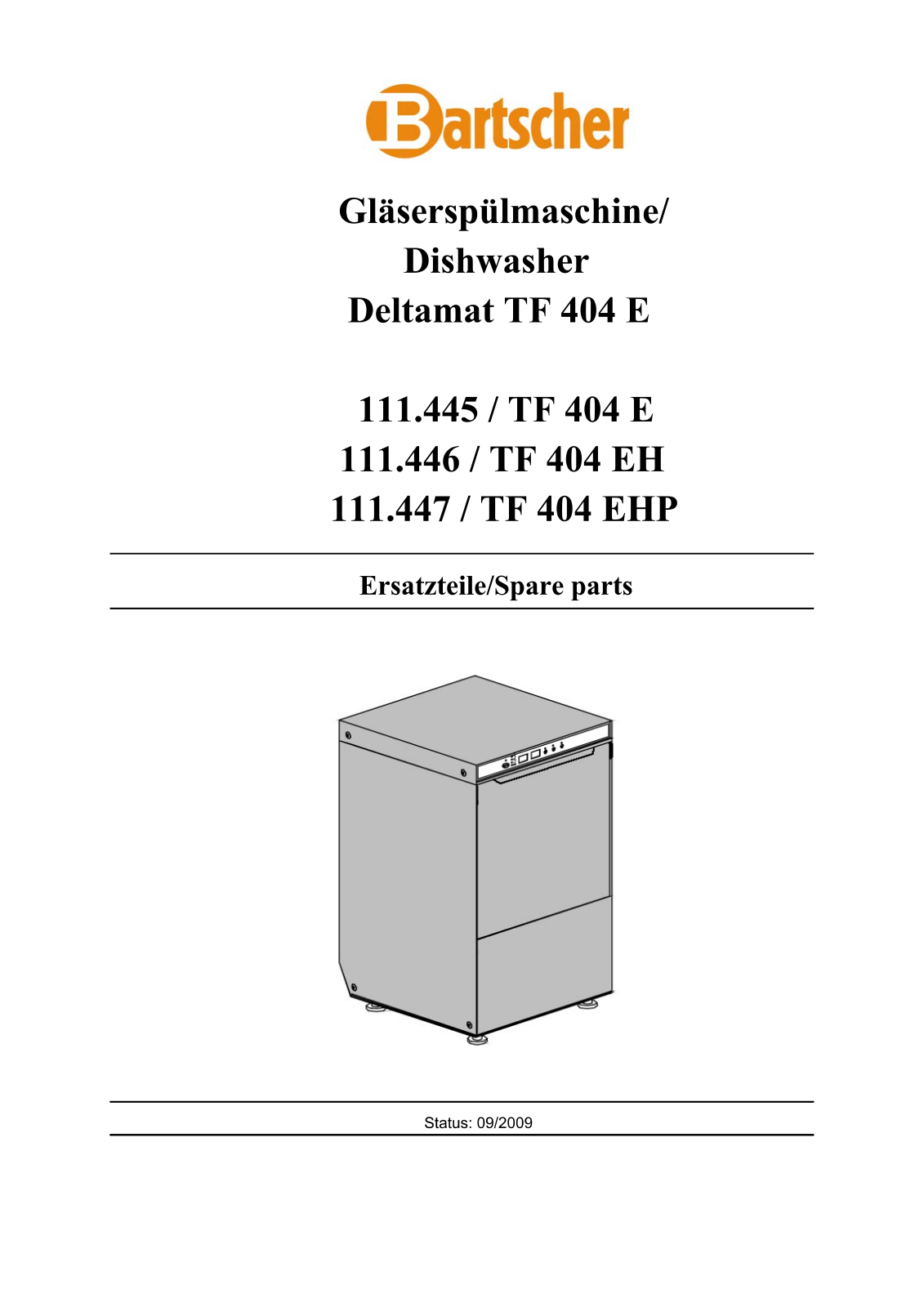 Bartscher 111.446, 111.447, 111.445, TF 404 E, TF 404 EH PARTS LIST