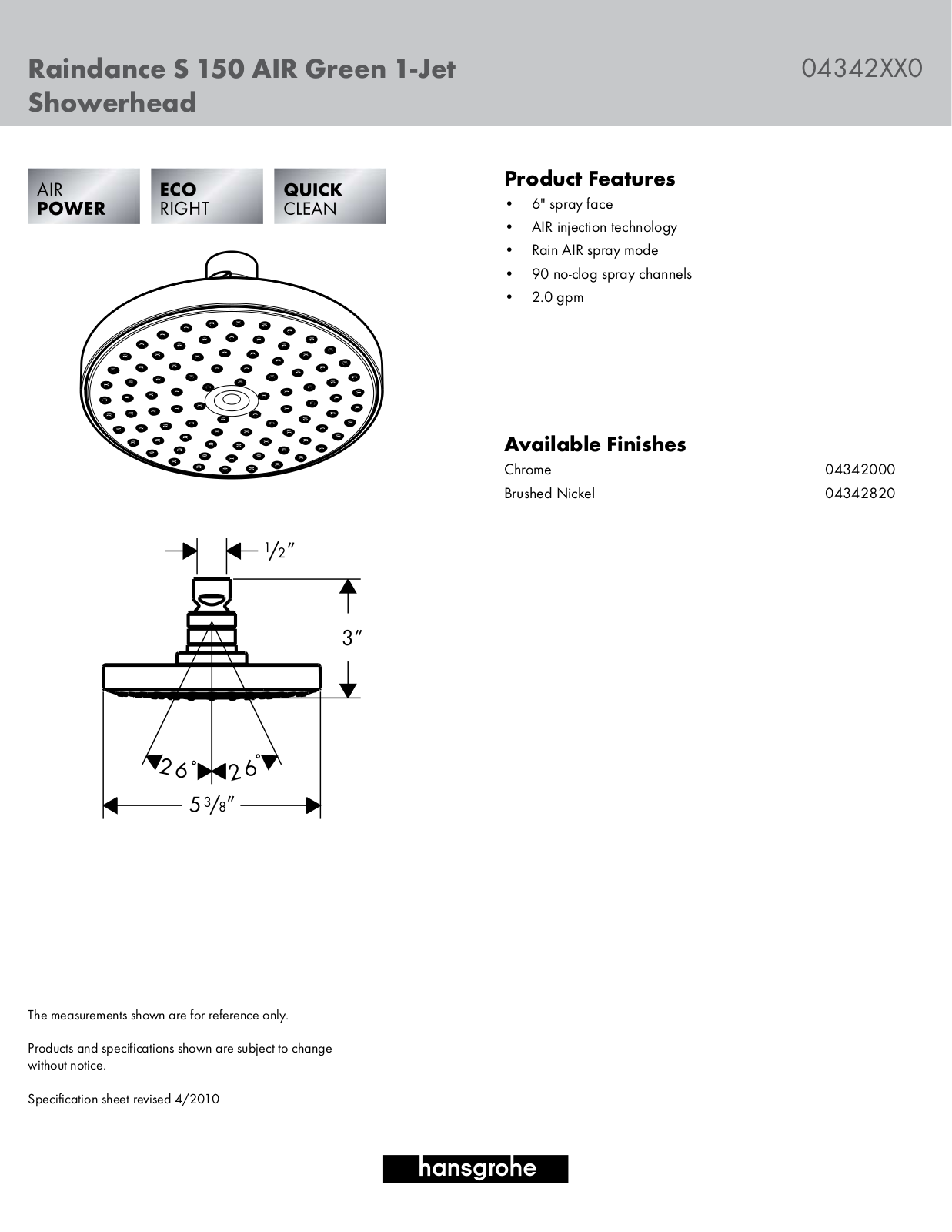 Hansgrohe HAN2837 Specifications - ManualMachine.com