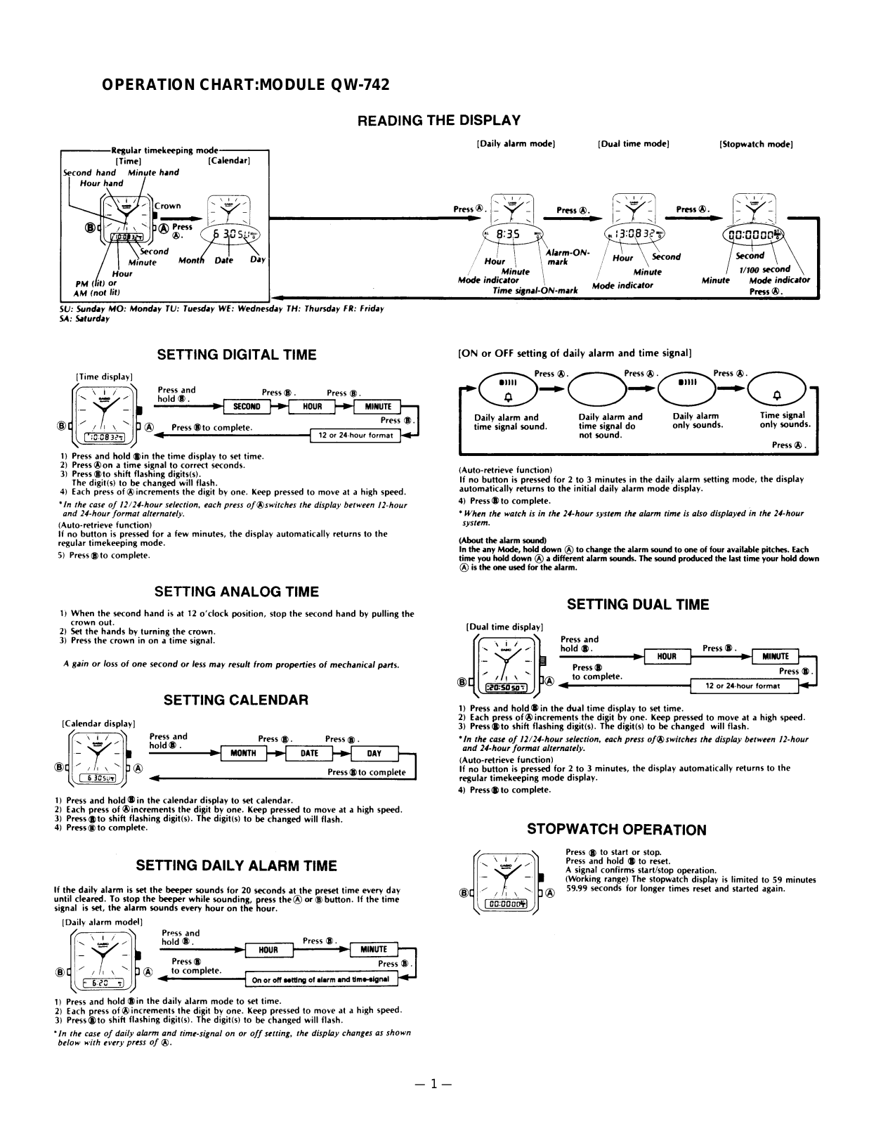 Casio QW-742 User Manual