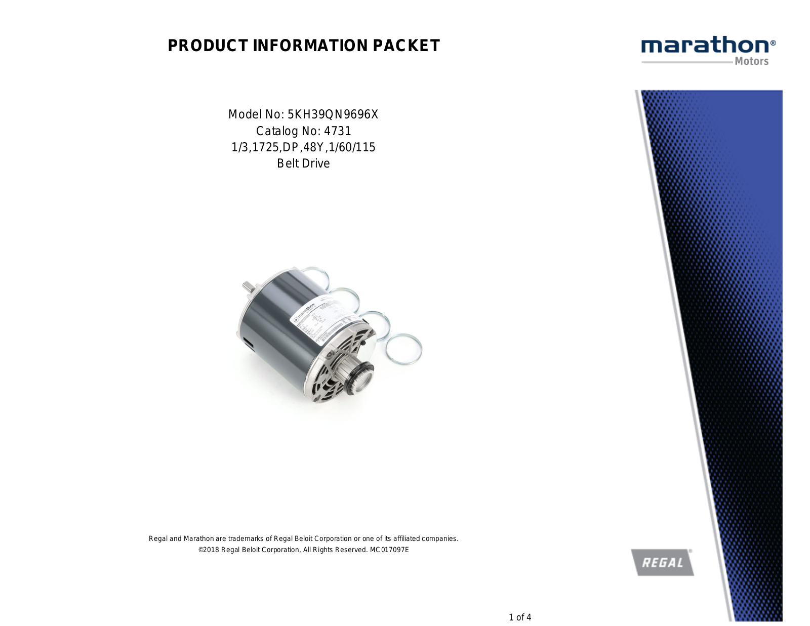 Marathon Electric 5KH39QN9696X Product Information Packet