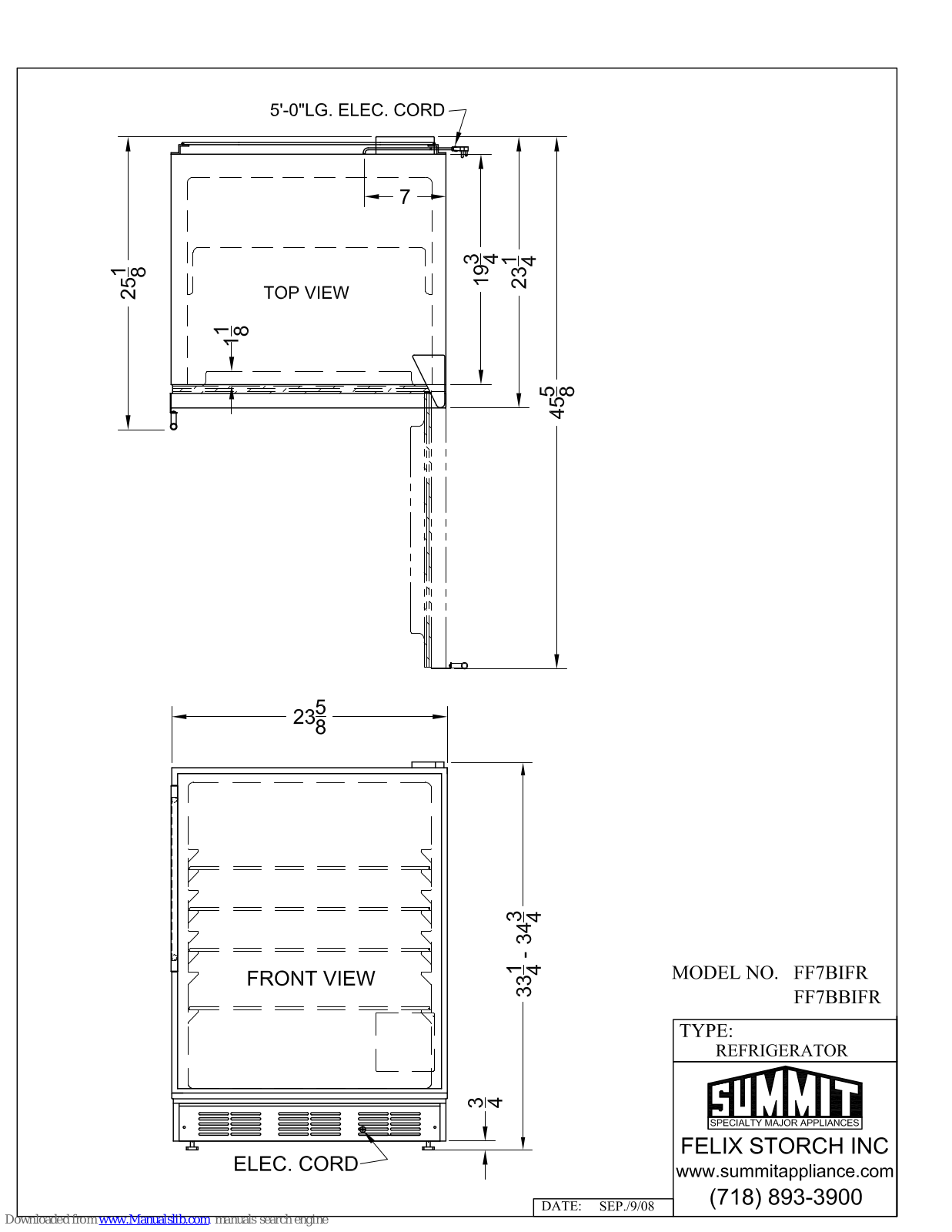 Summit FF7BBIFR, FF7BIFR Dimensional Drawing - ManualMachine.com