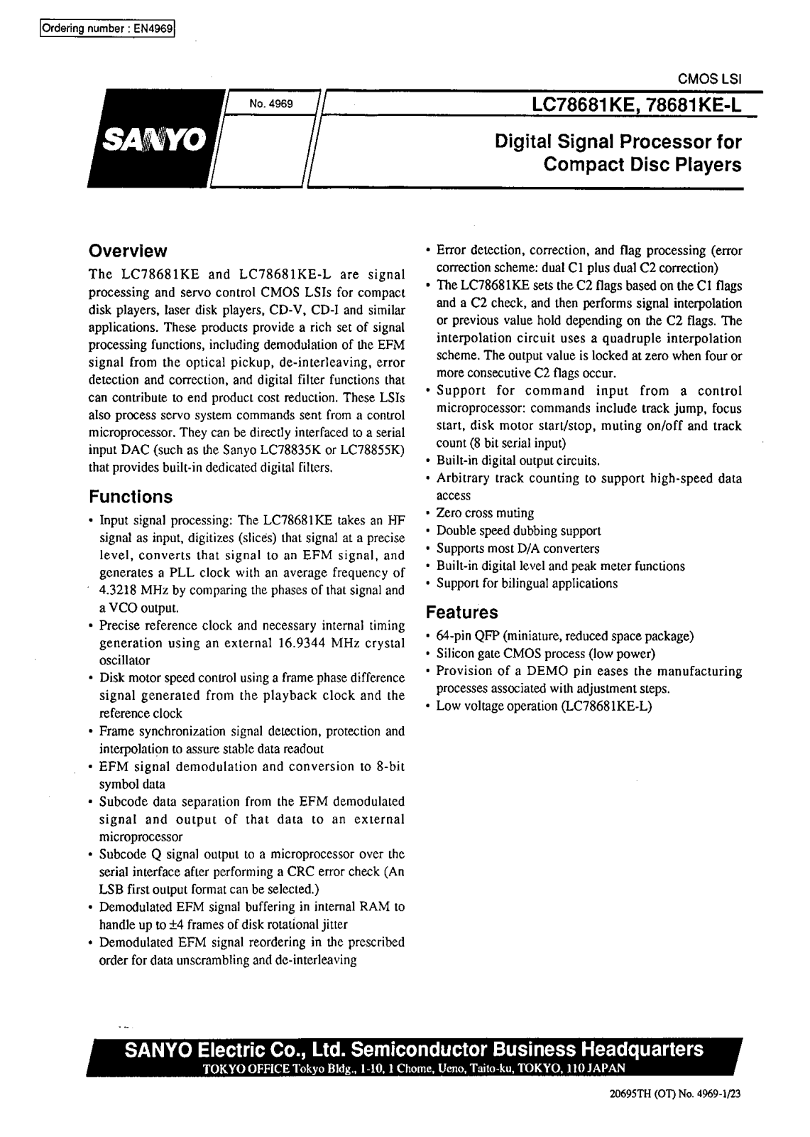 SANYO LC78681KE-L, LC78681KE Datasheet