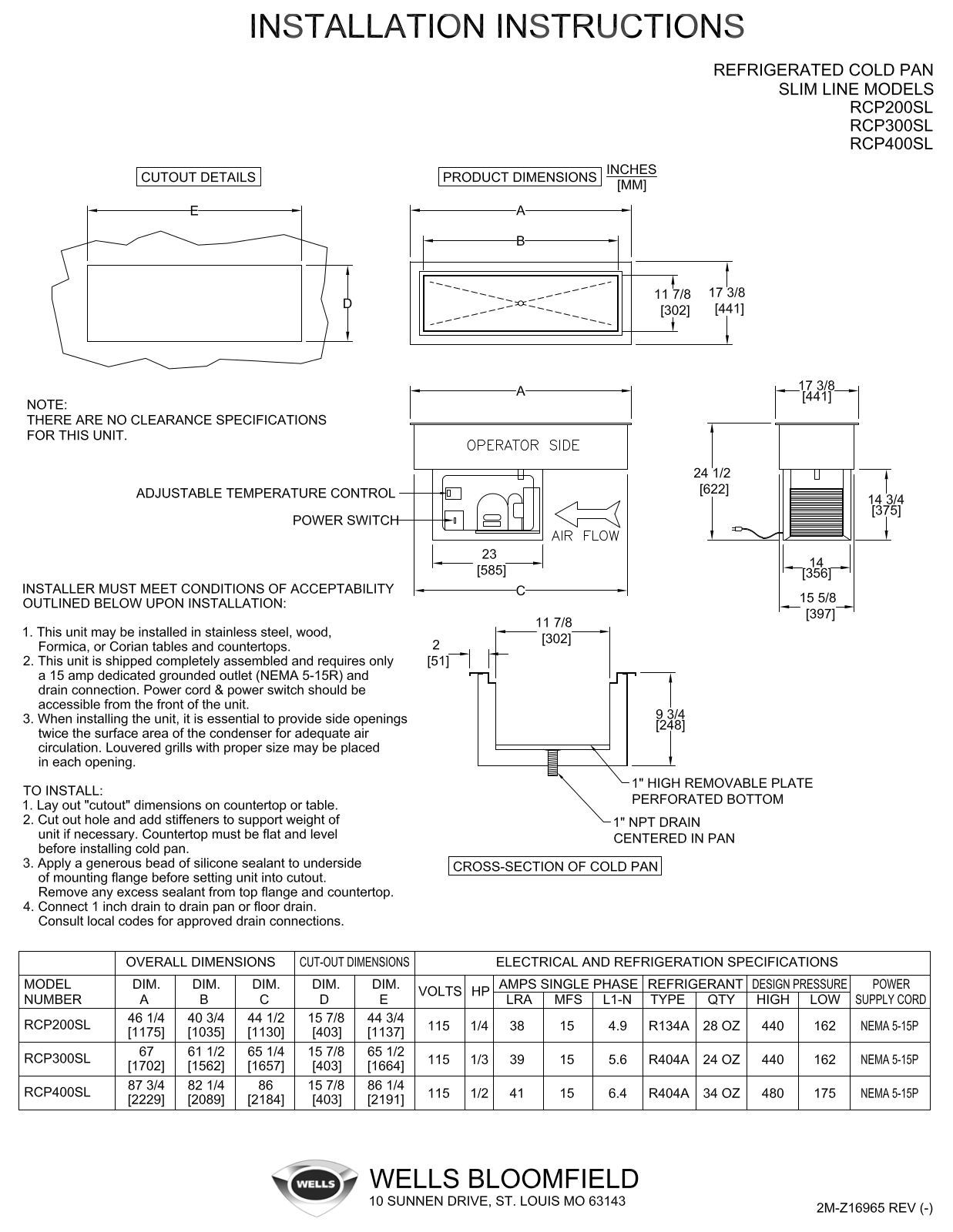 Wells RCP-200SL Installation  Manual