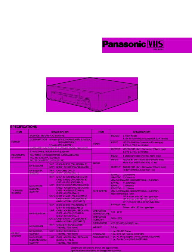 PANASONIC NV-SJ200, NV-SJ205, NV-SJ 207 Service Manual