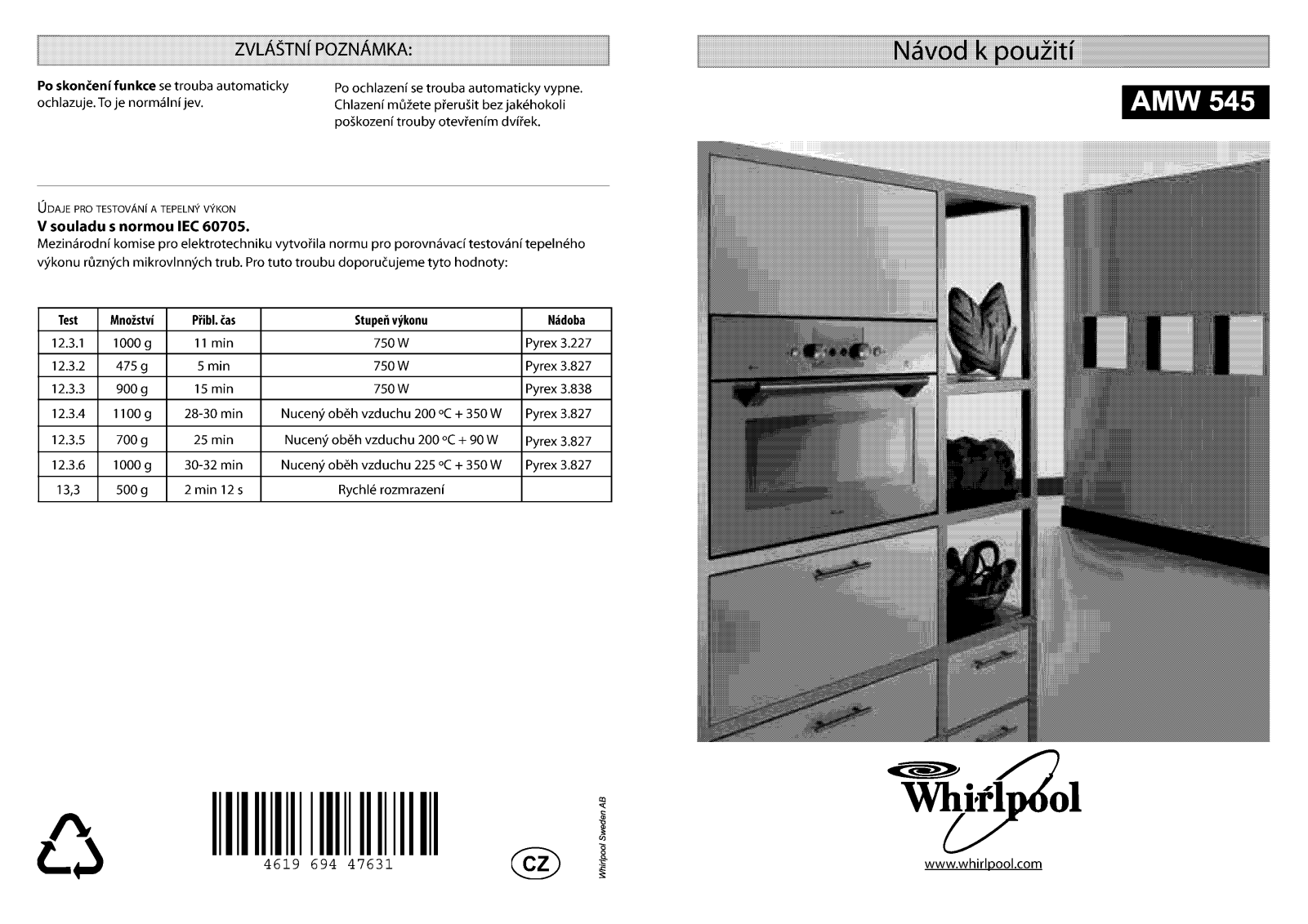 WHIRLPOOL AMW 545 IX User Manual