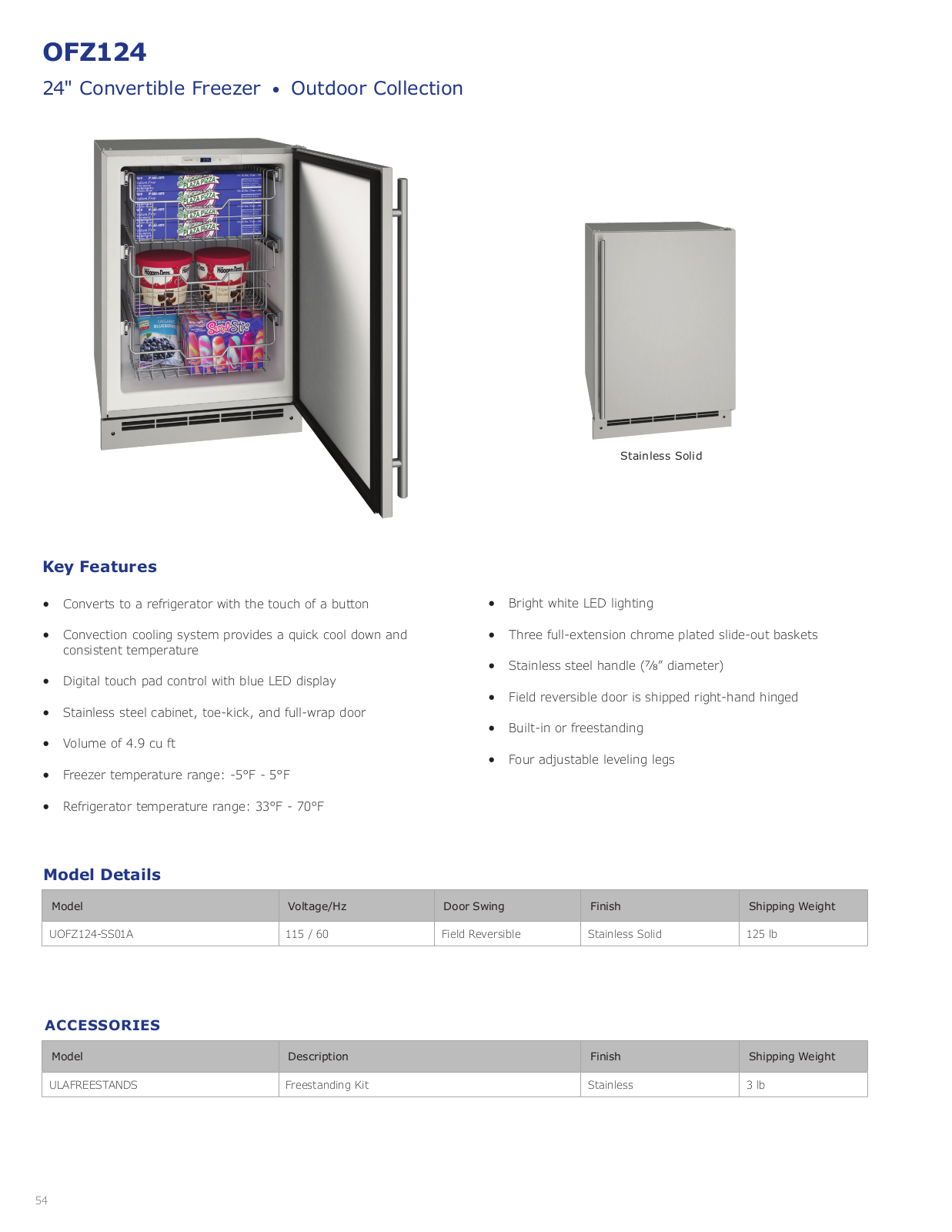 U-Line UOFZ124SS01A Specifications