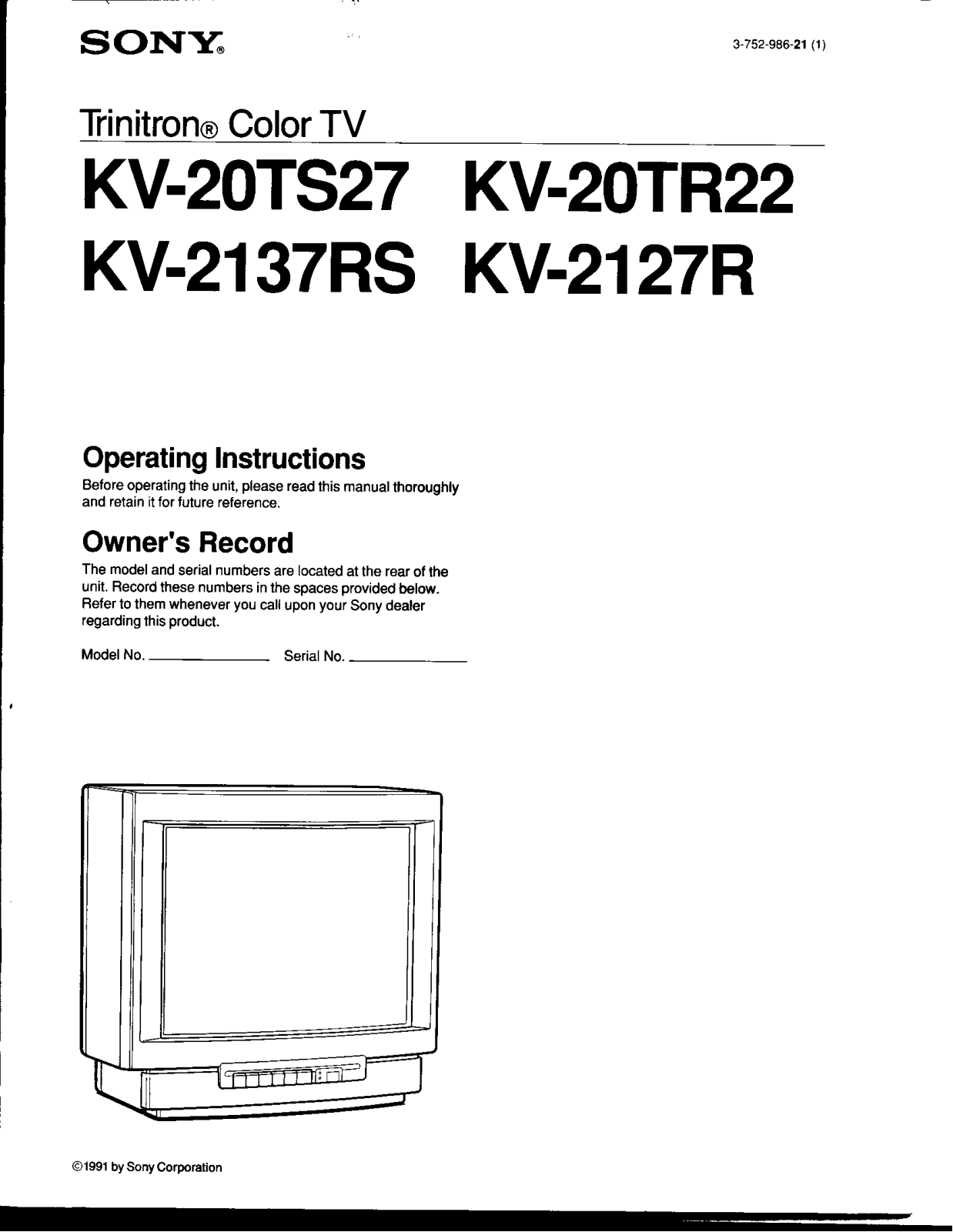 SONY KV-20TS27, KV-20TR22, KV-2137RS, KV-2127R User Manual