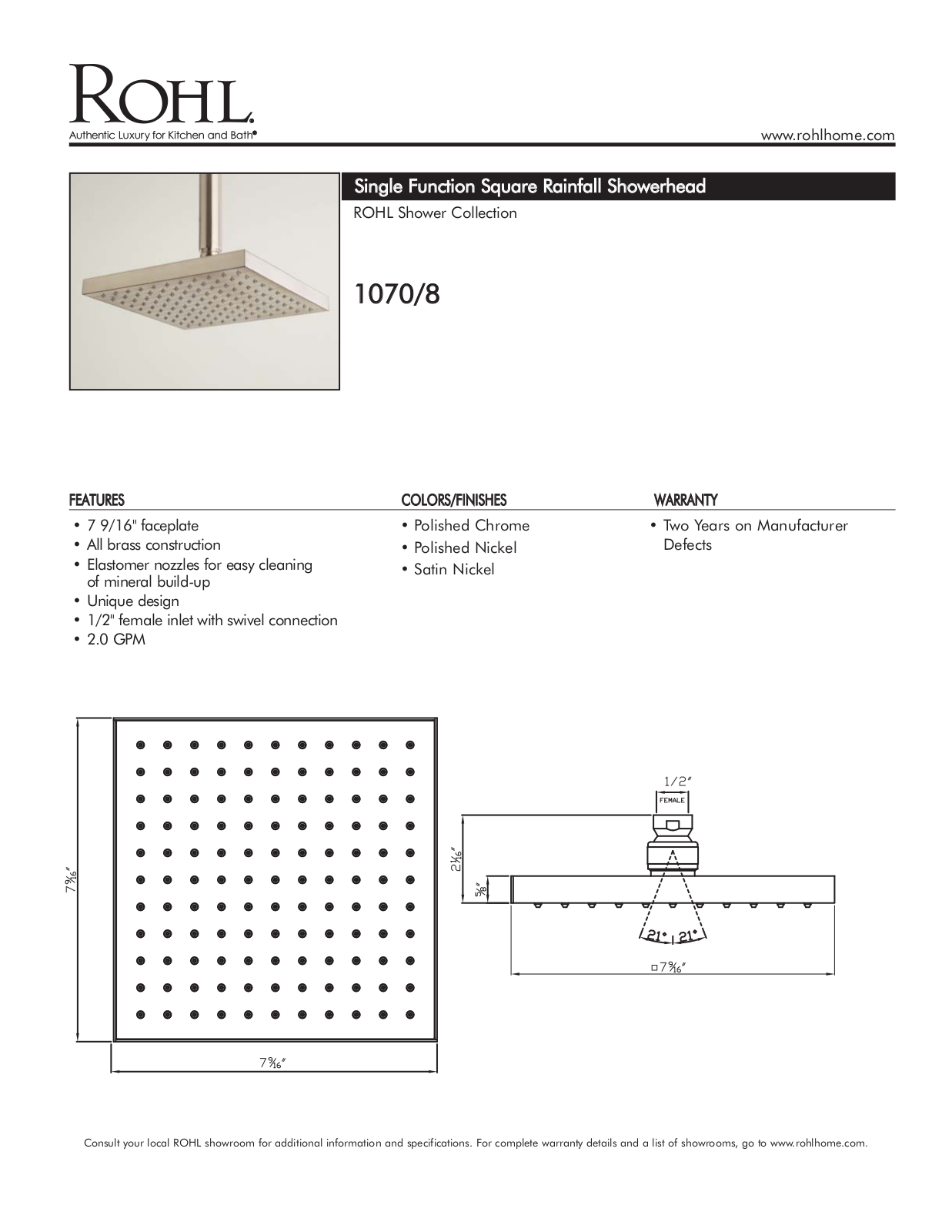 Rohl 10708STN User Manual