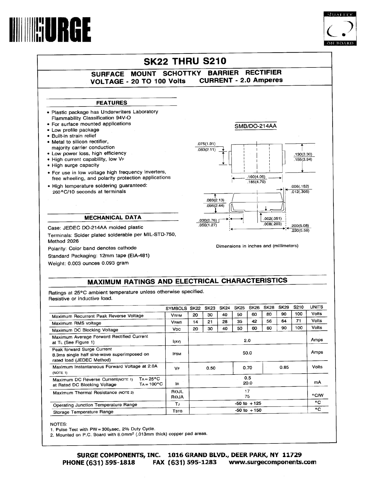 SURGE SK210, SK22, SK26, SK29, SK24 Datasheet