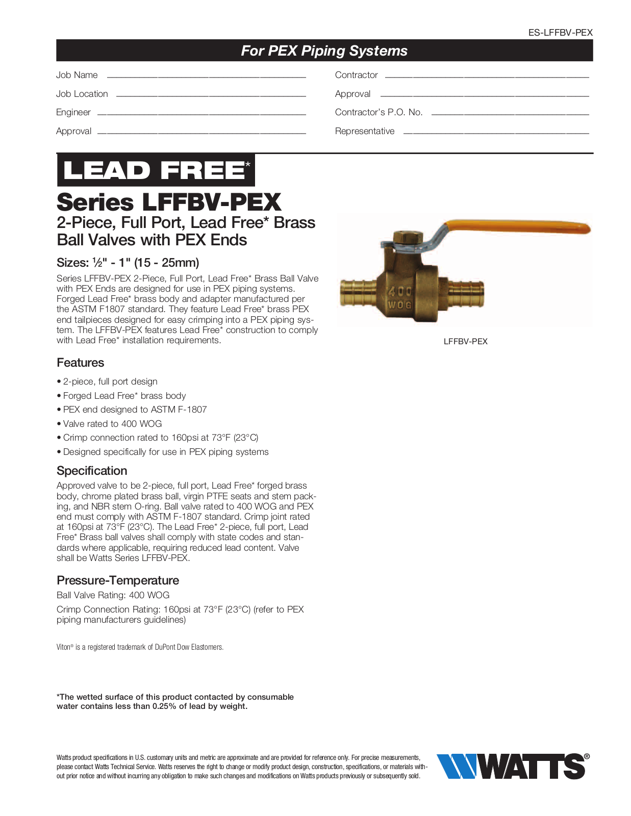 Watts LFFBV-PEX User Manual