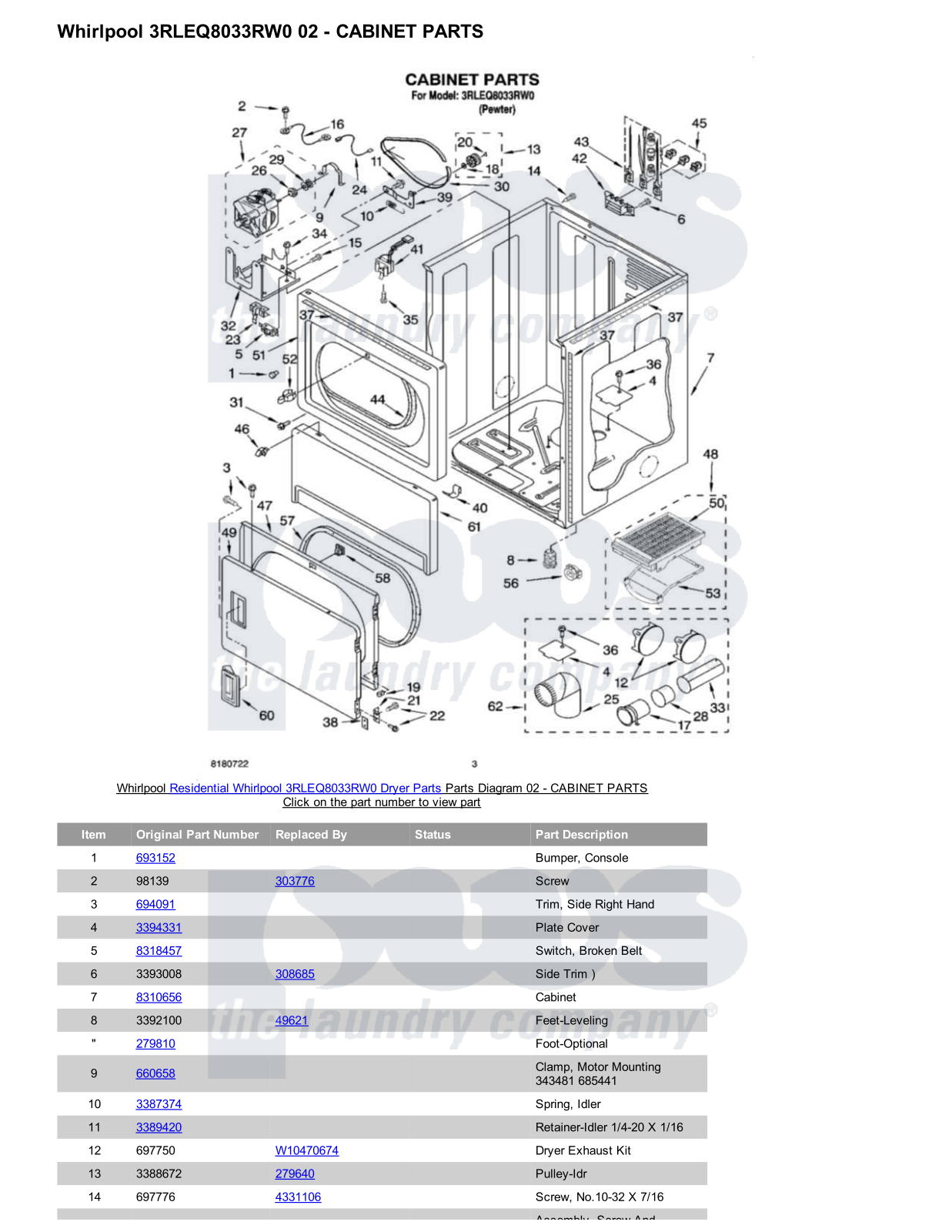 Whirlpool 3RLEQ8033RW0 Parts Diagram