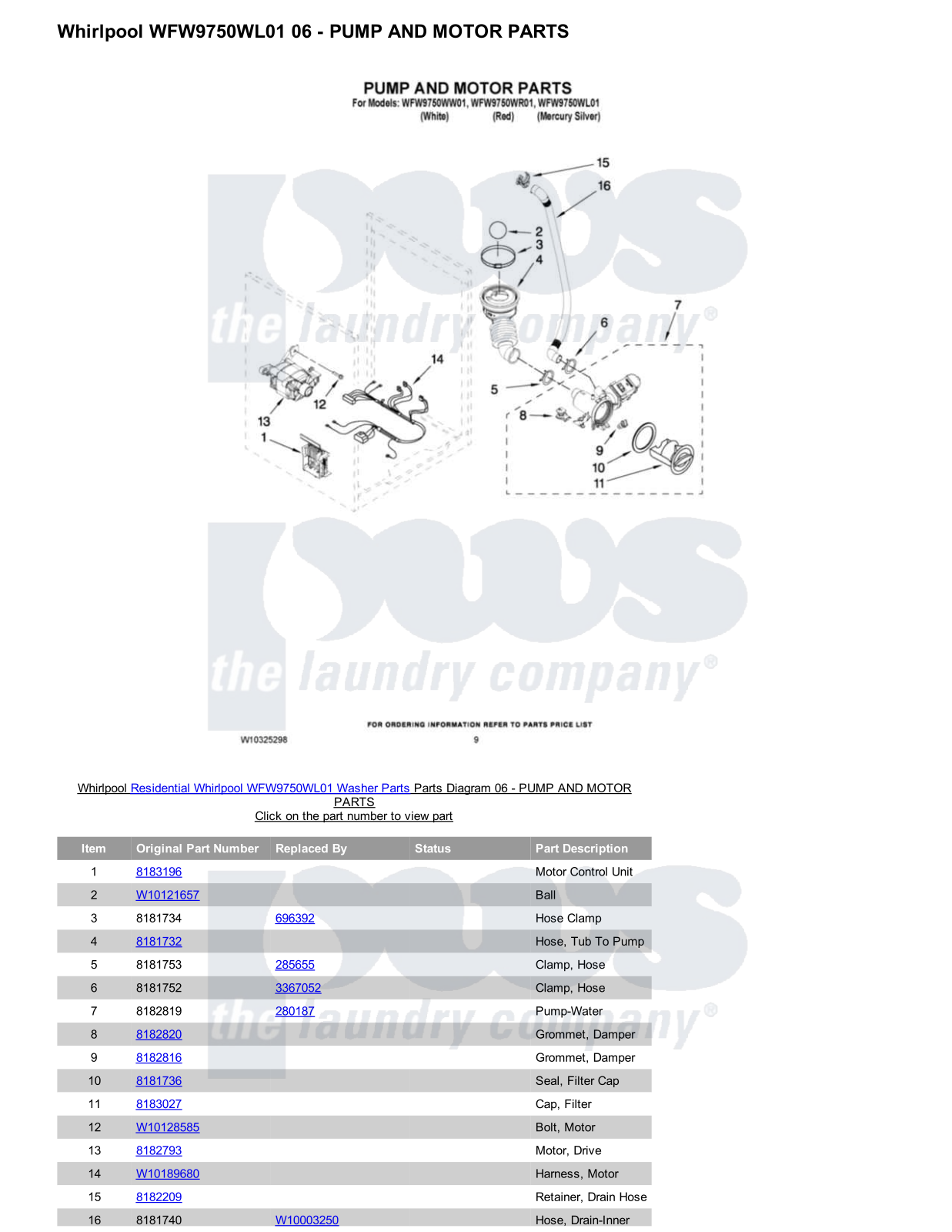 Whirlpool WFW9750WL01 Parts Diagram