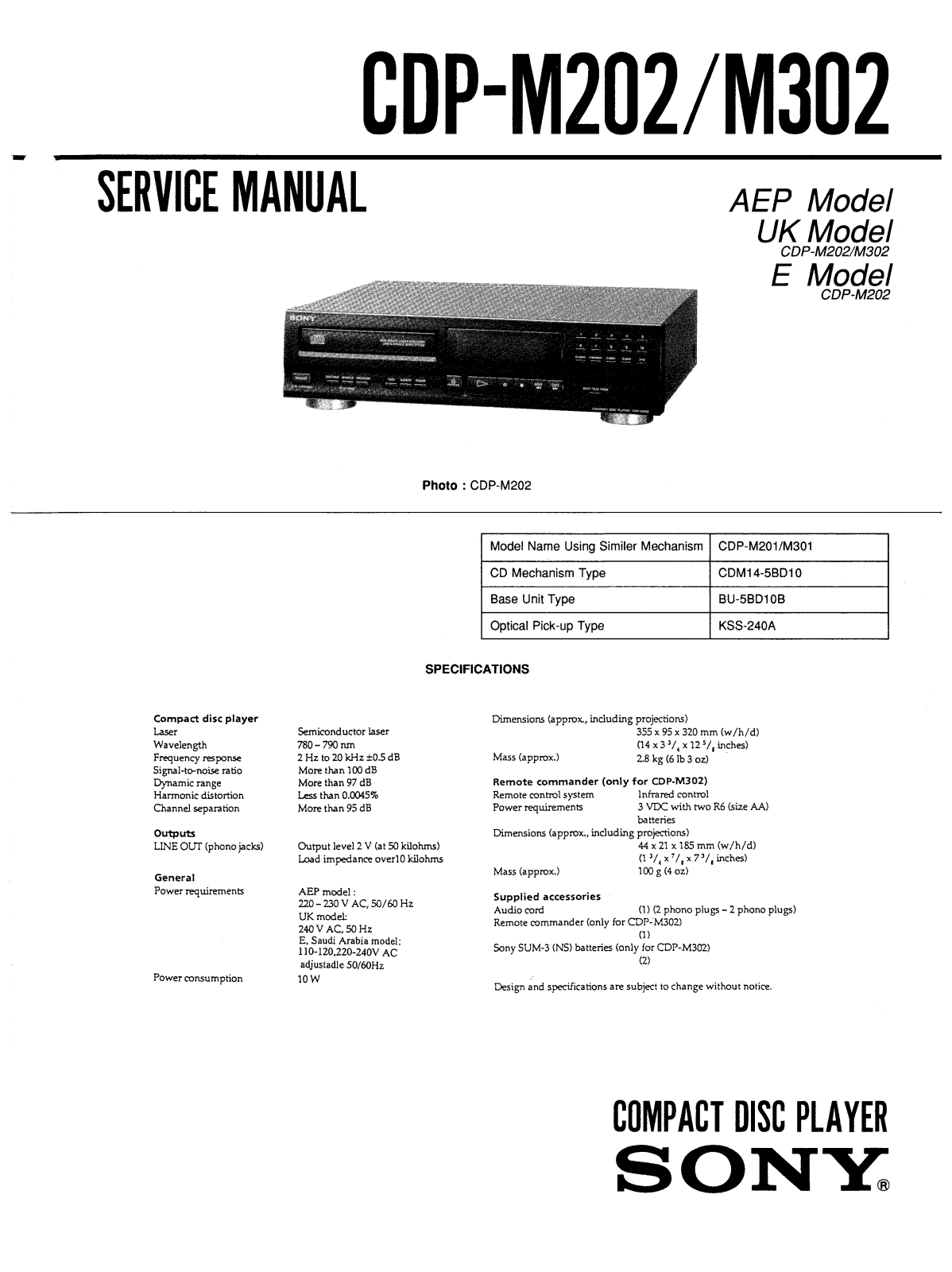 Sony CDPM-202, CDPM-302 Service manual