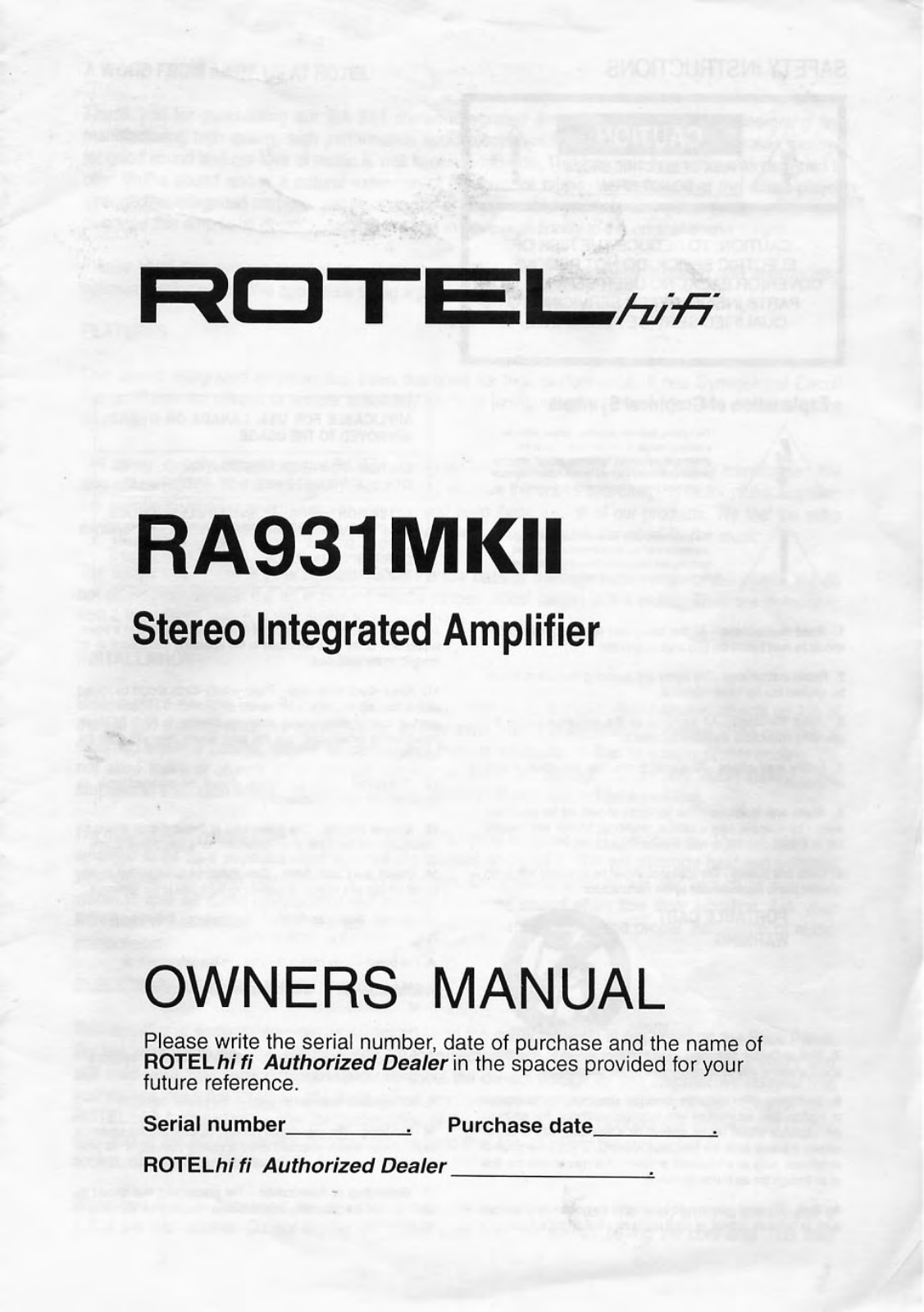 Rotel RA931MKII User Manual