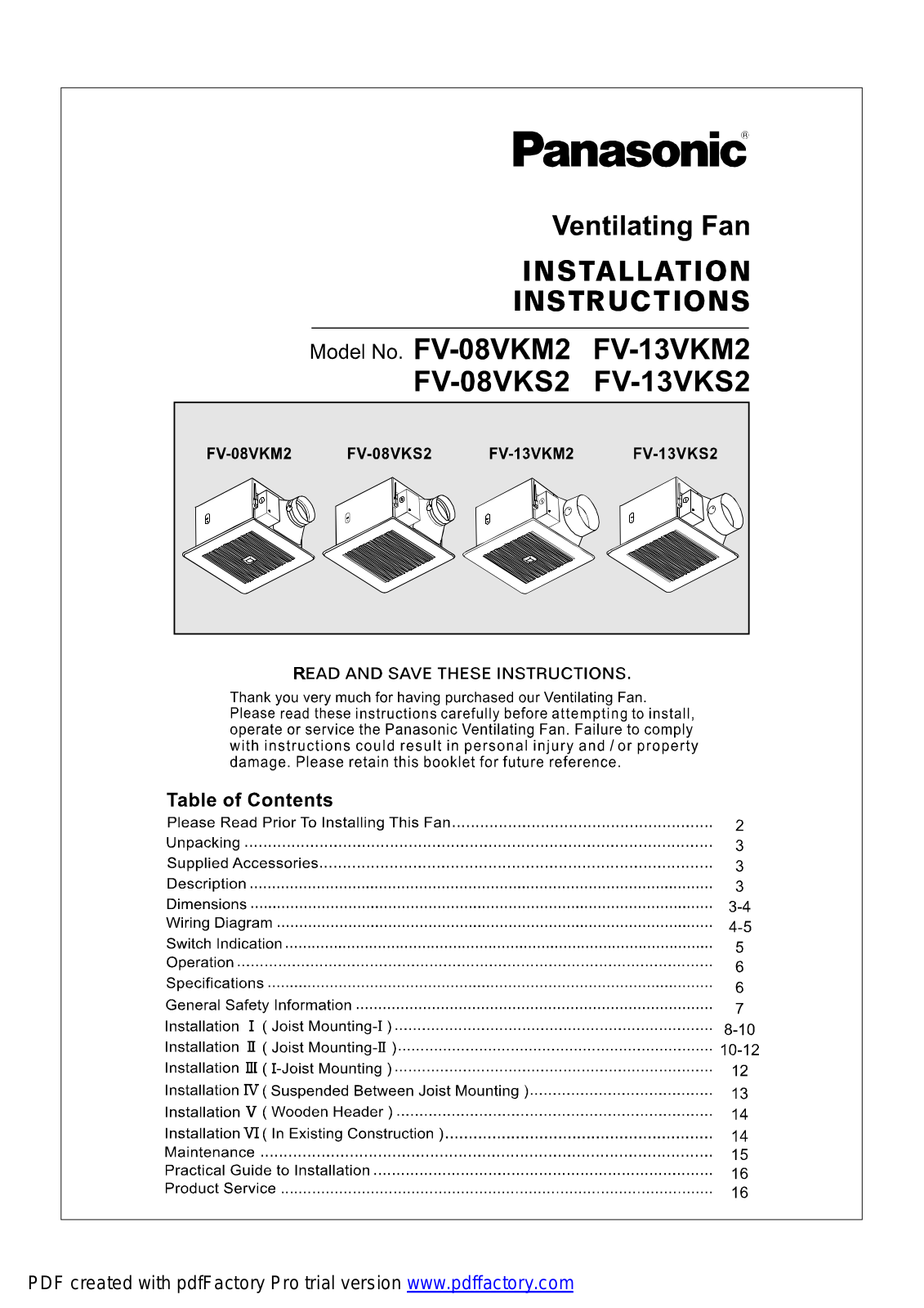 Panasonic fv08vkm2 Operation Manual