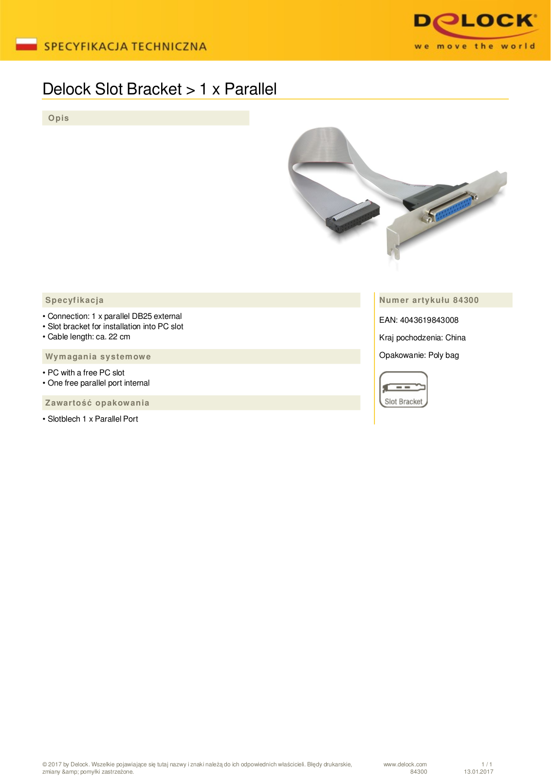 DeLOCK PCI slot bracket, 1x parallel User Manual