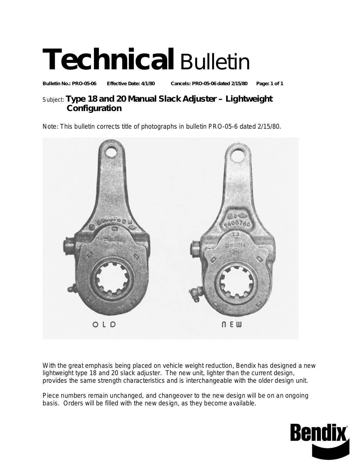 BENDIX TCH-005-006 User Manual