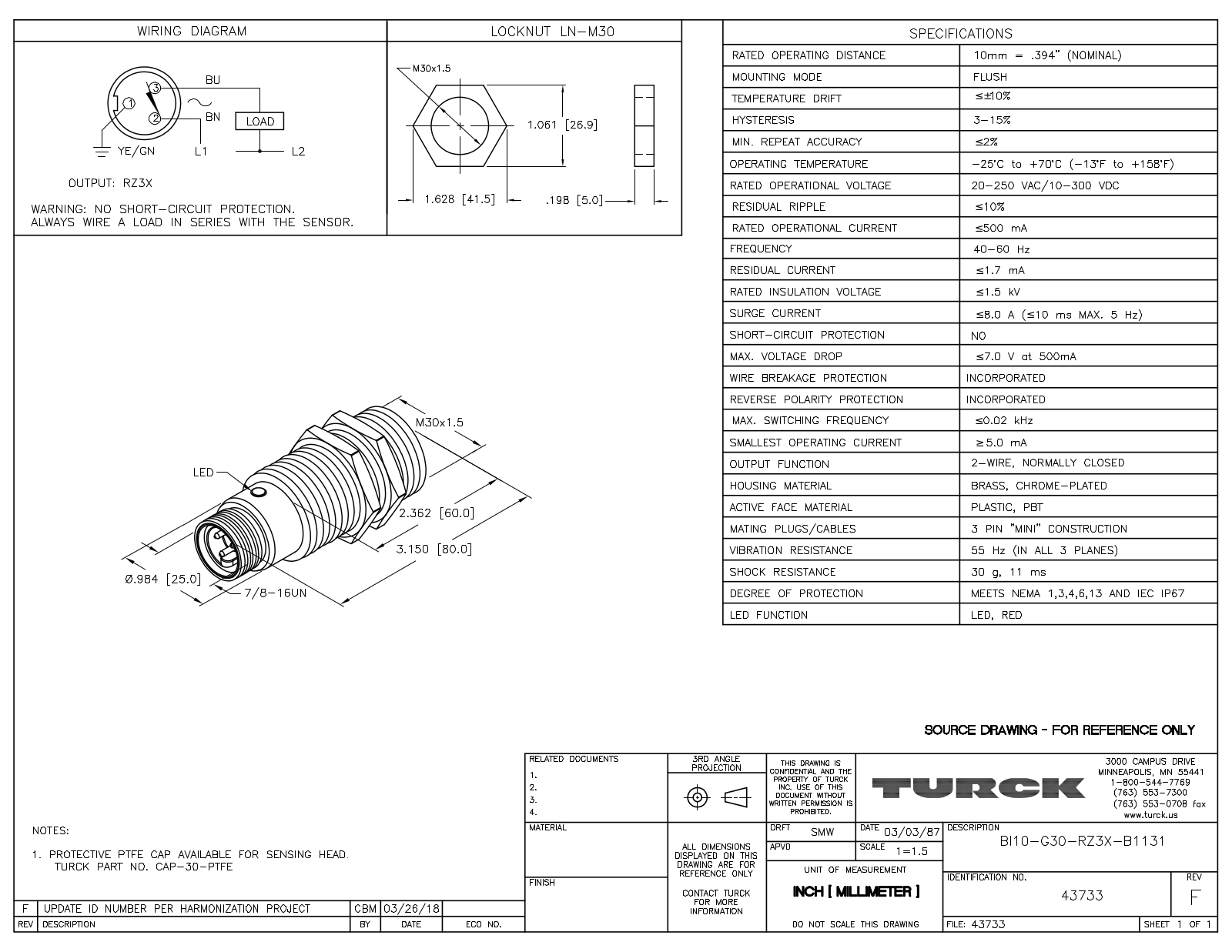 Turck BI10-G30-RZ3X-B1131 Data Sheet