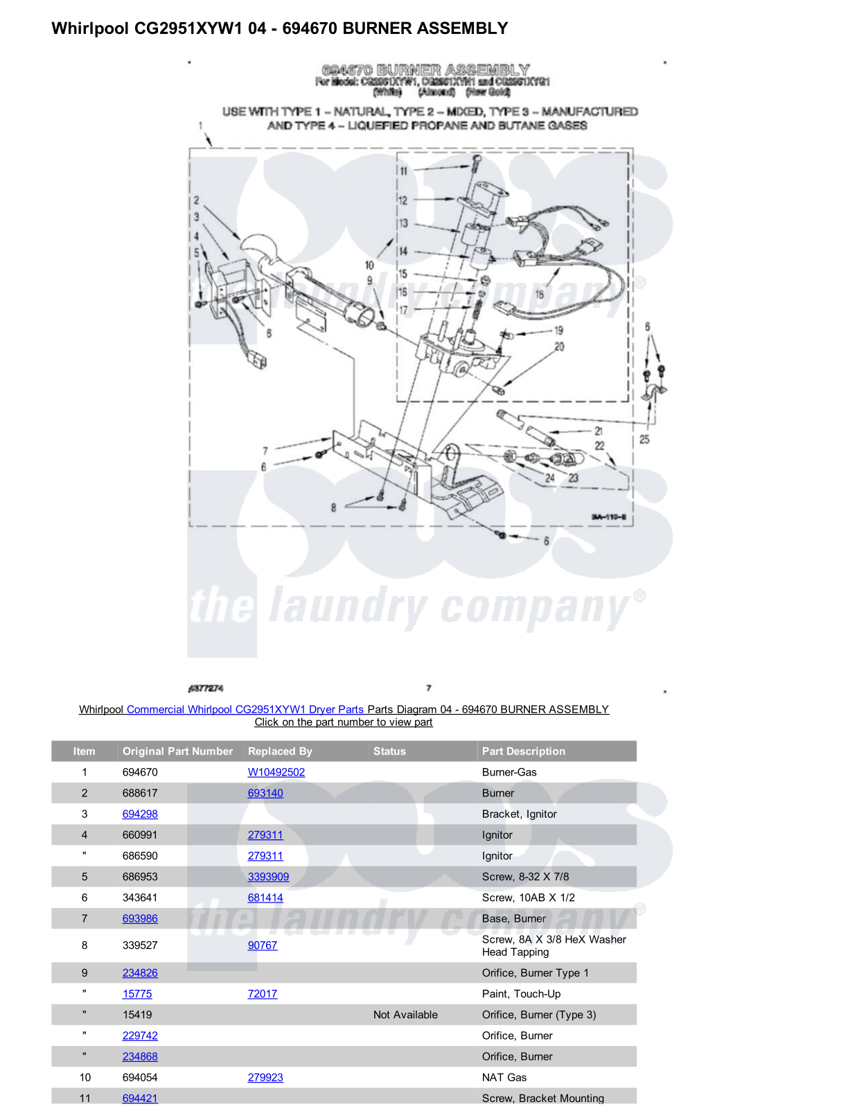 Whirlpool CG2951XYW1 Parts Diagram