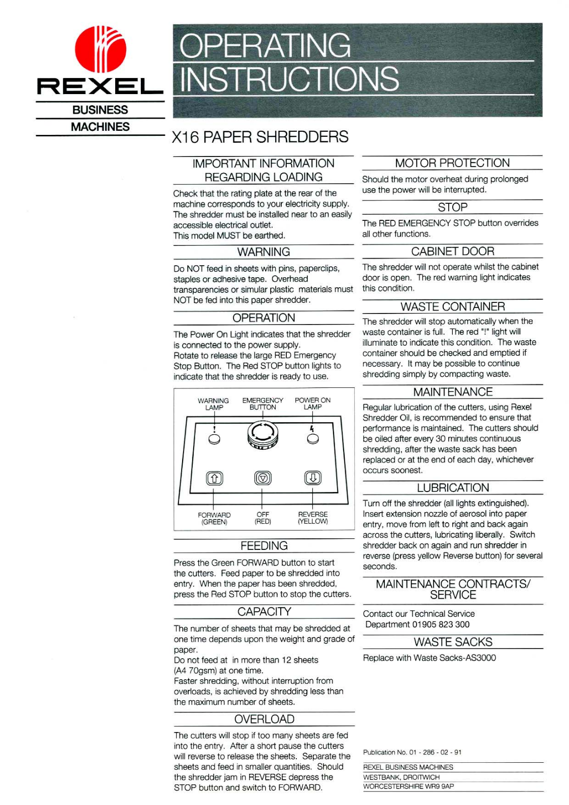 Rexel X16 Operating  Manual