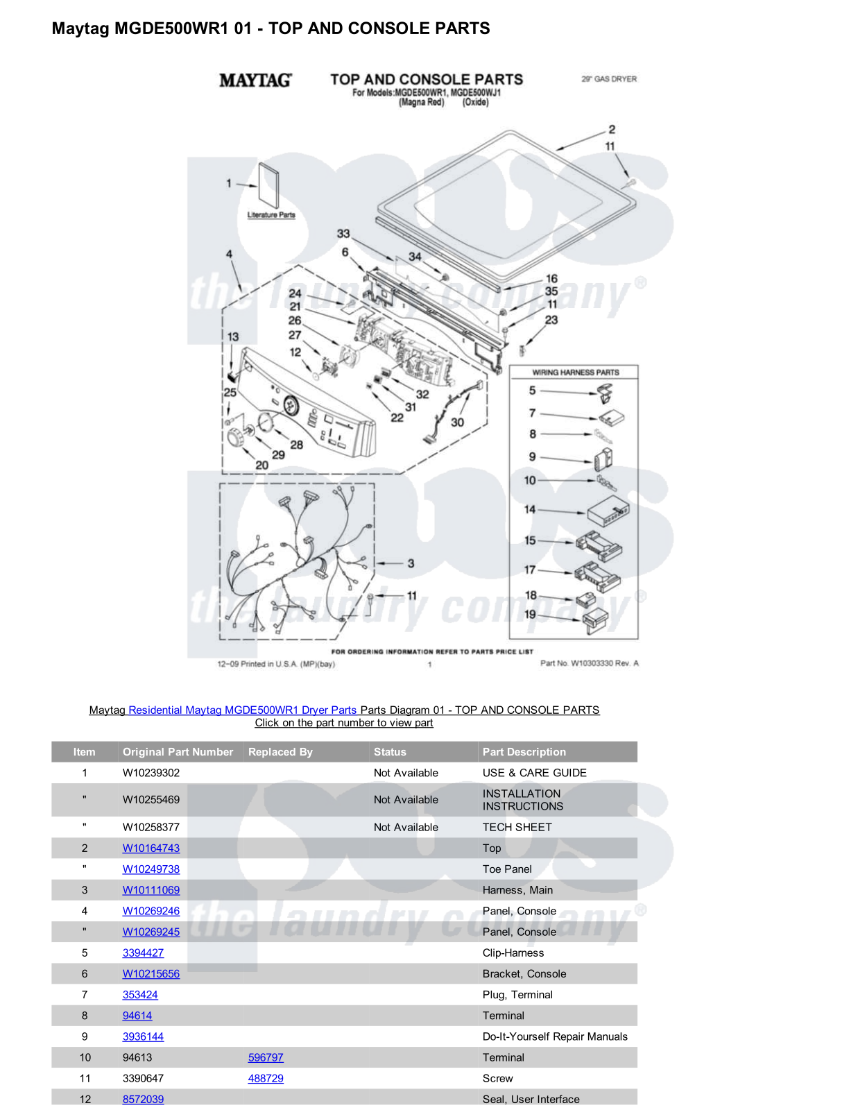 Maytag MGDE500WR1 Parts Diagram