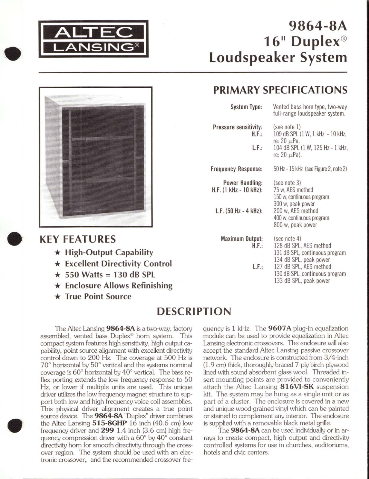 Altec Lansing 9864-8A User Manual