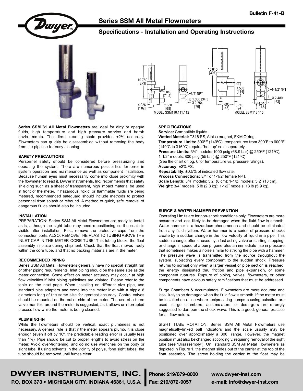 Dwyer SSM User Manual