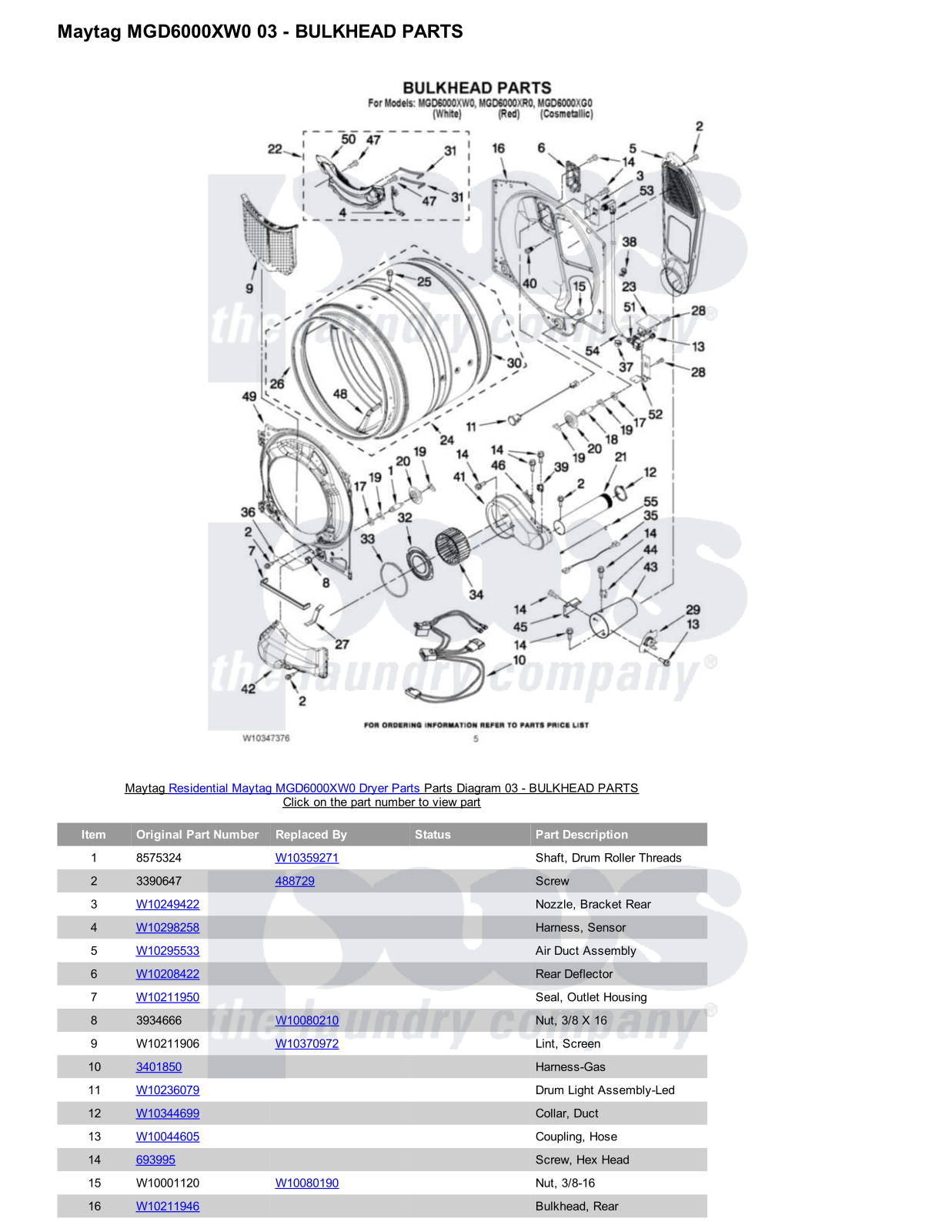 Maytag MGD6000XW0 Parts Diagram