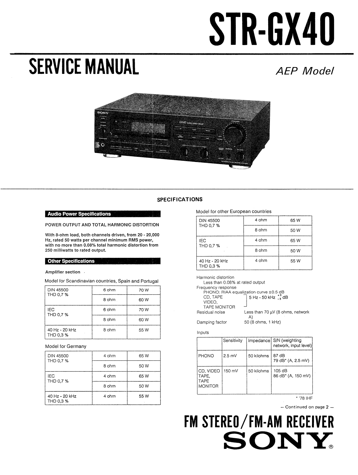 Sony STRGX-40 Service manual
