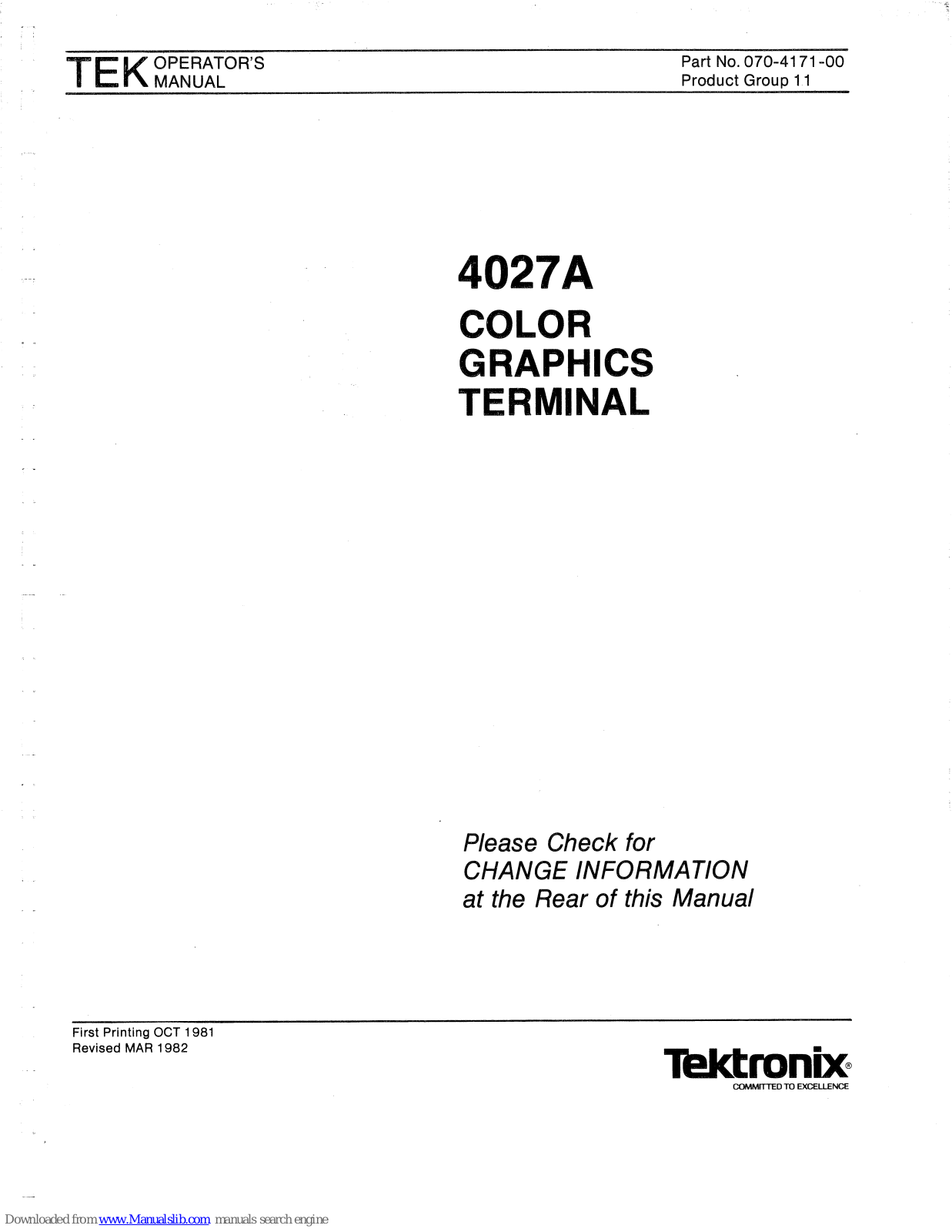 Tektronix 4027A Operator's Manual