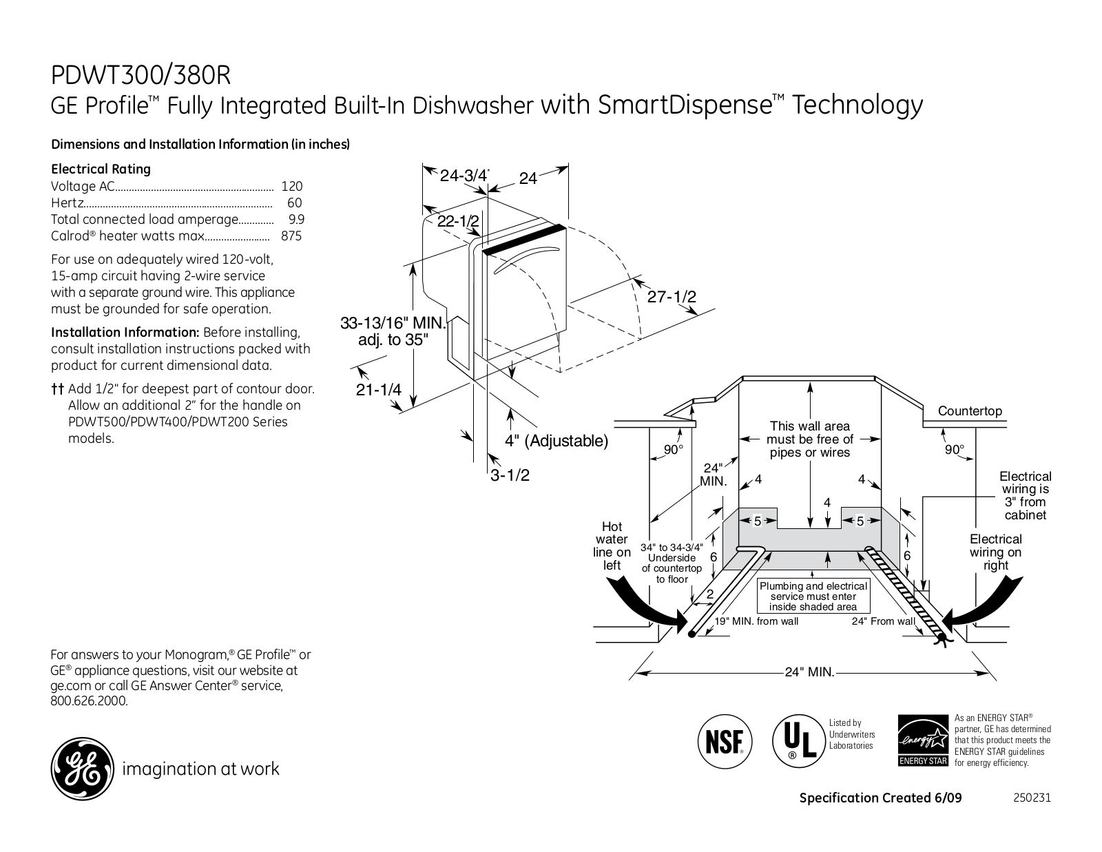 General Electric PDWT300RBB User Manual