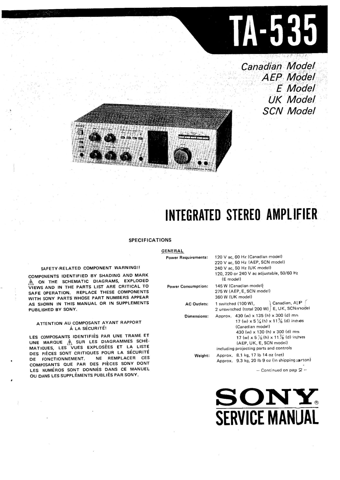 Sony TA-535 Service manual
