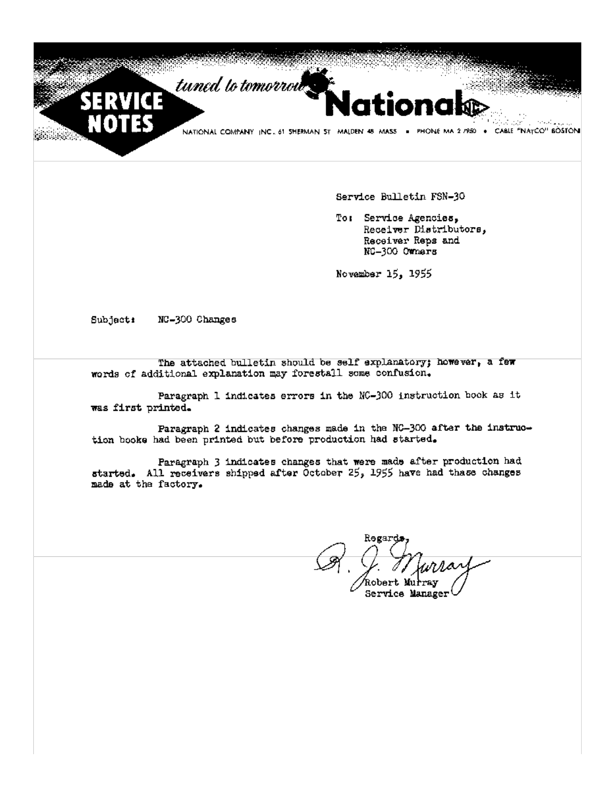 NATIONAL RADIO NATIONAL300 User Manual