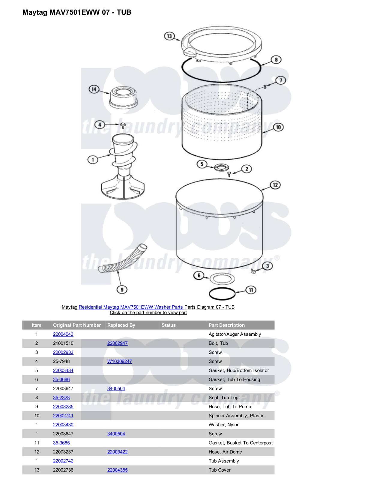 Maytag MAV7501EWW Parts Diagram