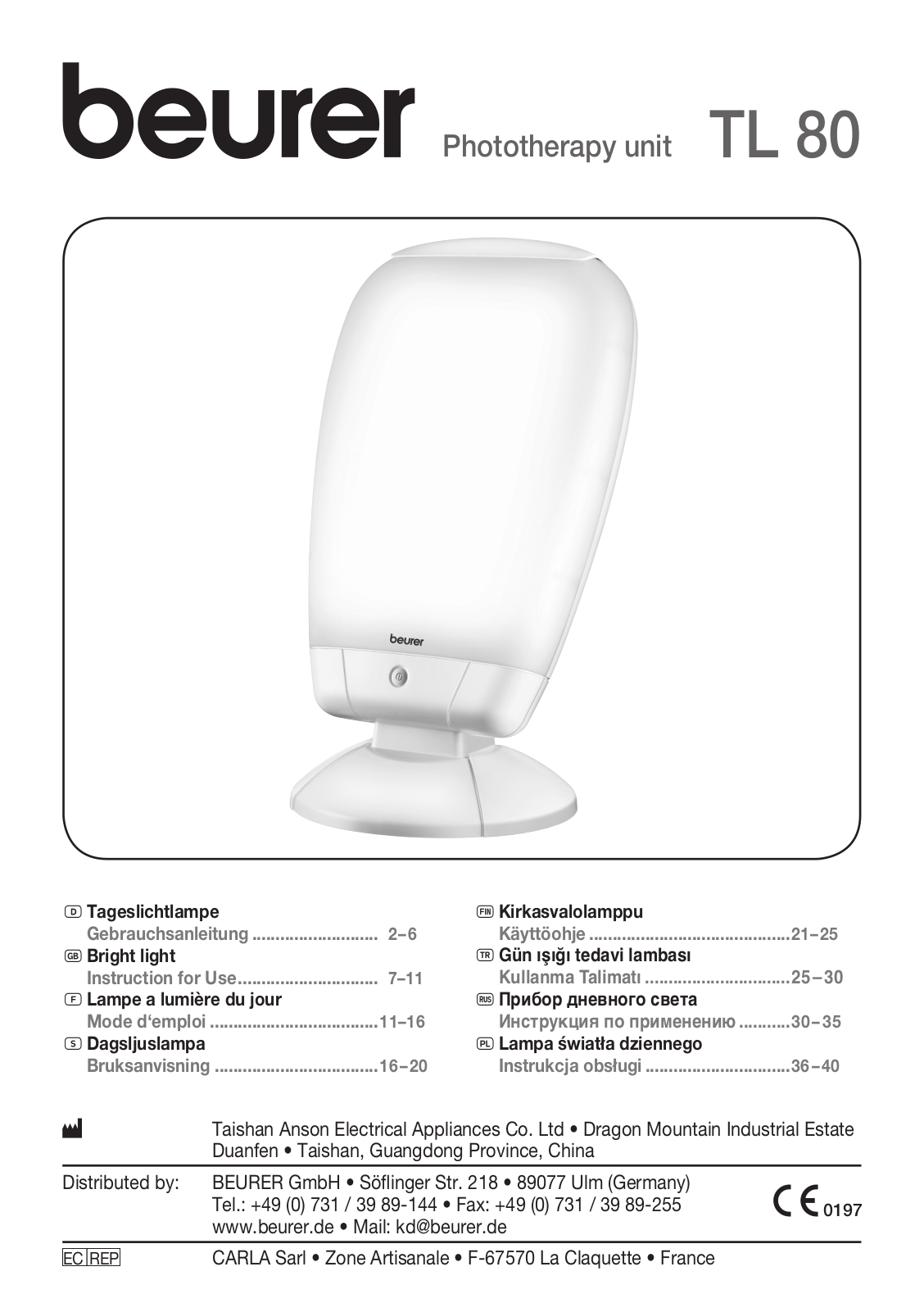 BEURER TL 80 User Manual