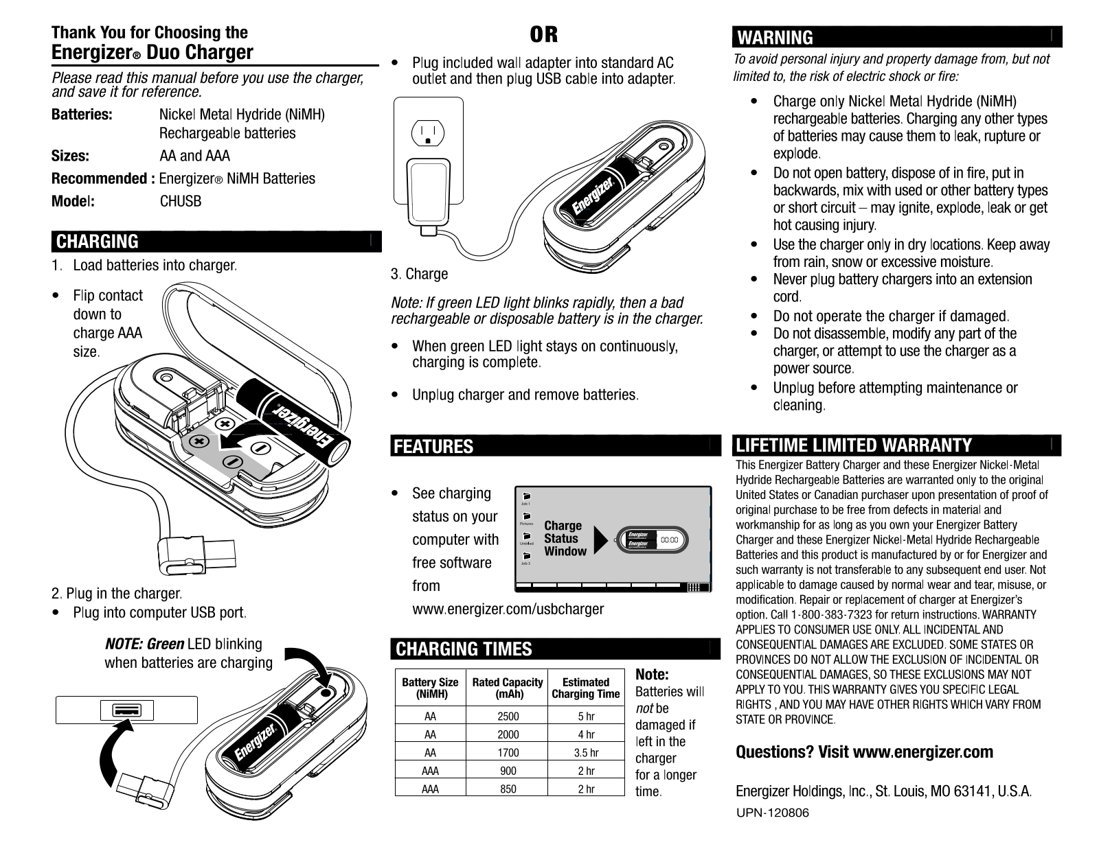 Energizer CHUSB User Manual