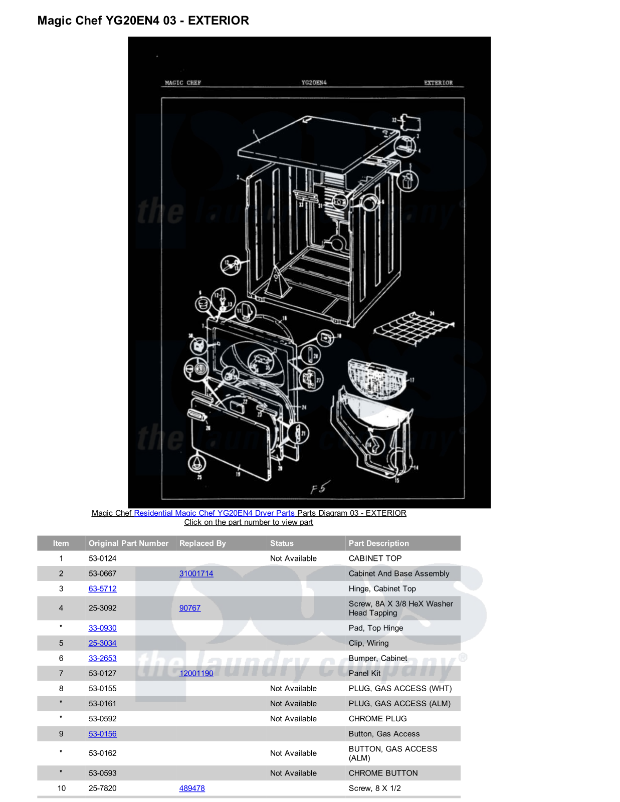 Magic Chef YG20EN4 Parts Diagram