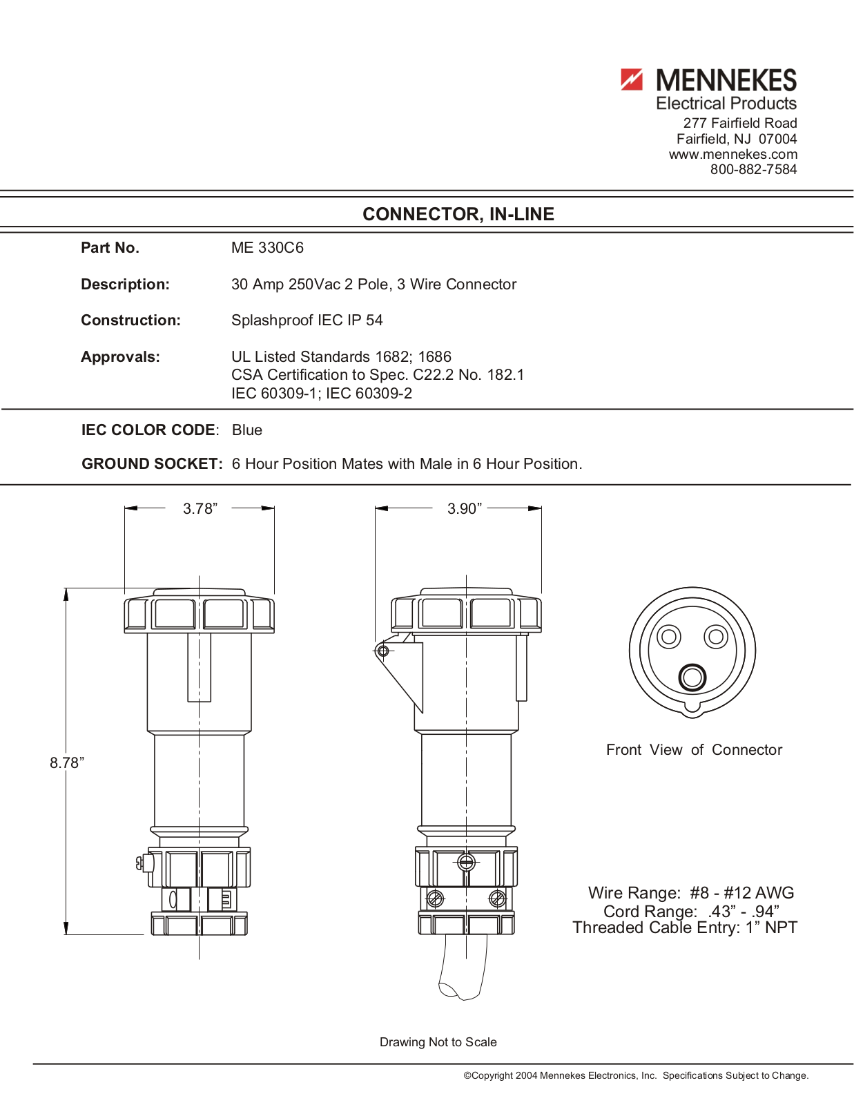 Mennekes Electrical Products ME330C6 Data Sheet - ManualMachine.com