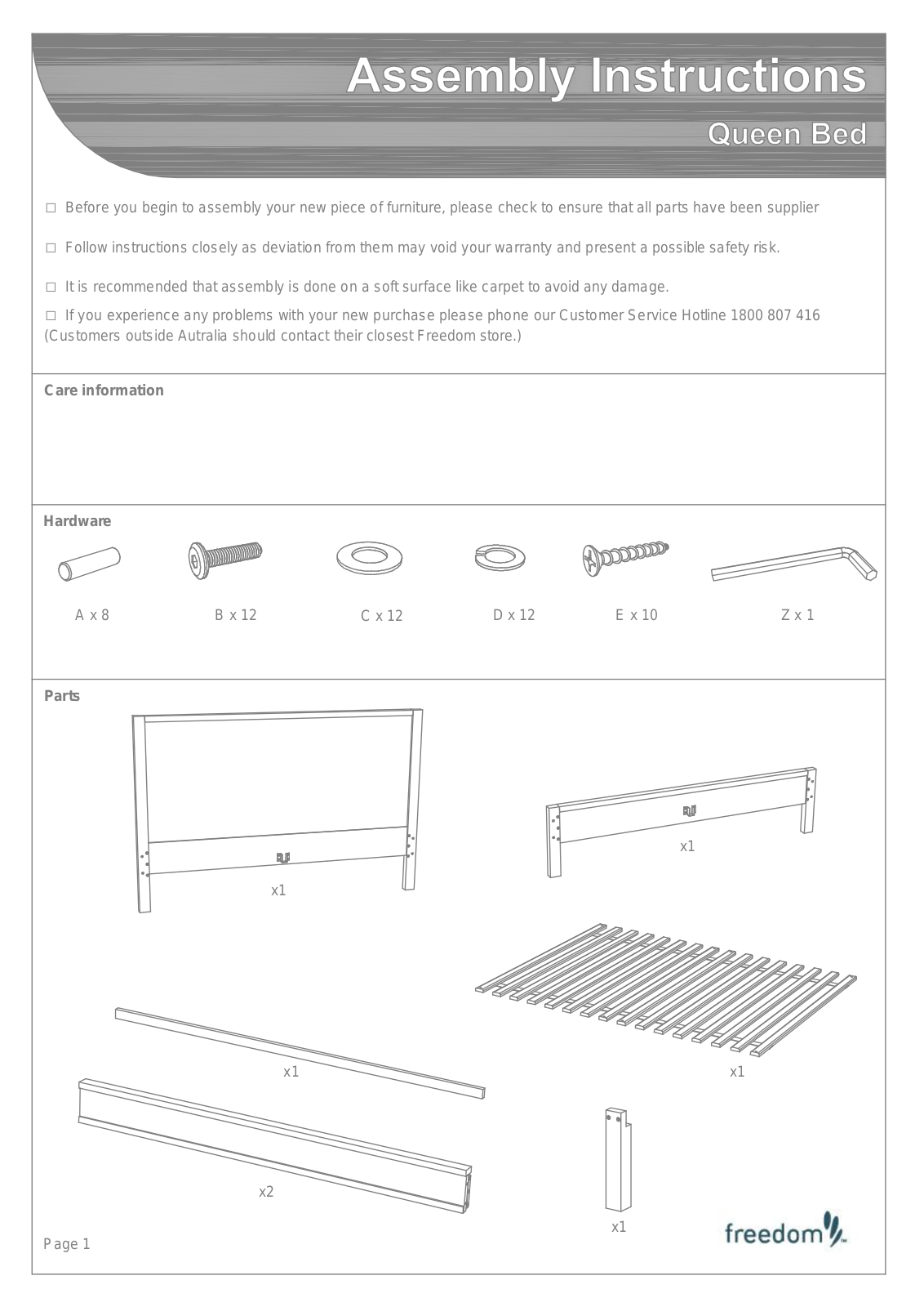 Freedom Cancun Bed Assembly Instruction