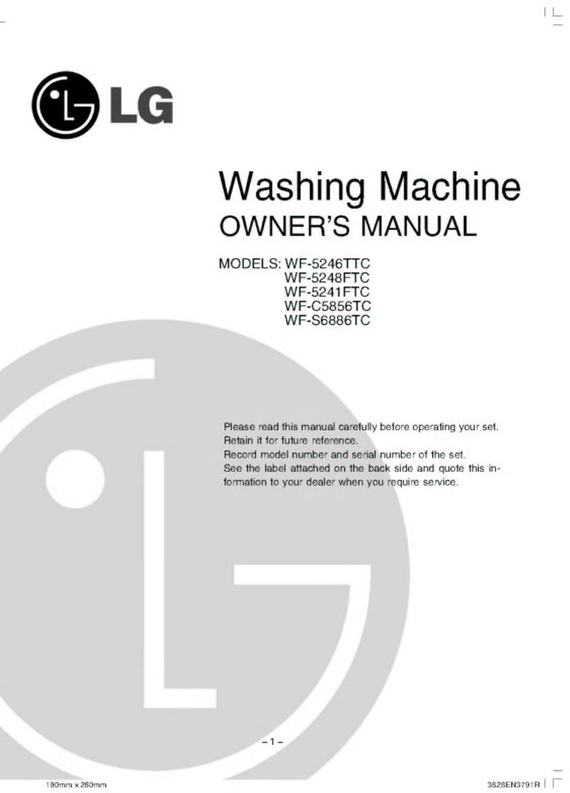 LG WF-5241FTC Owner’s Manual